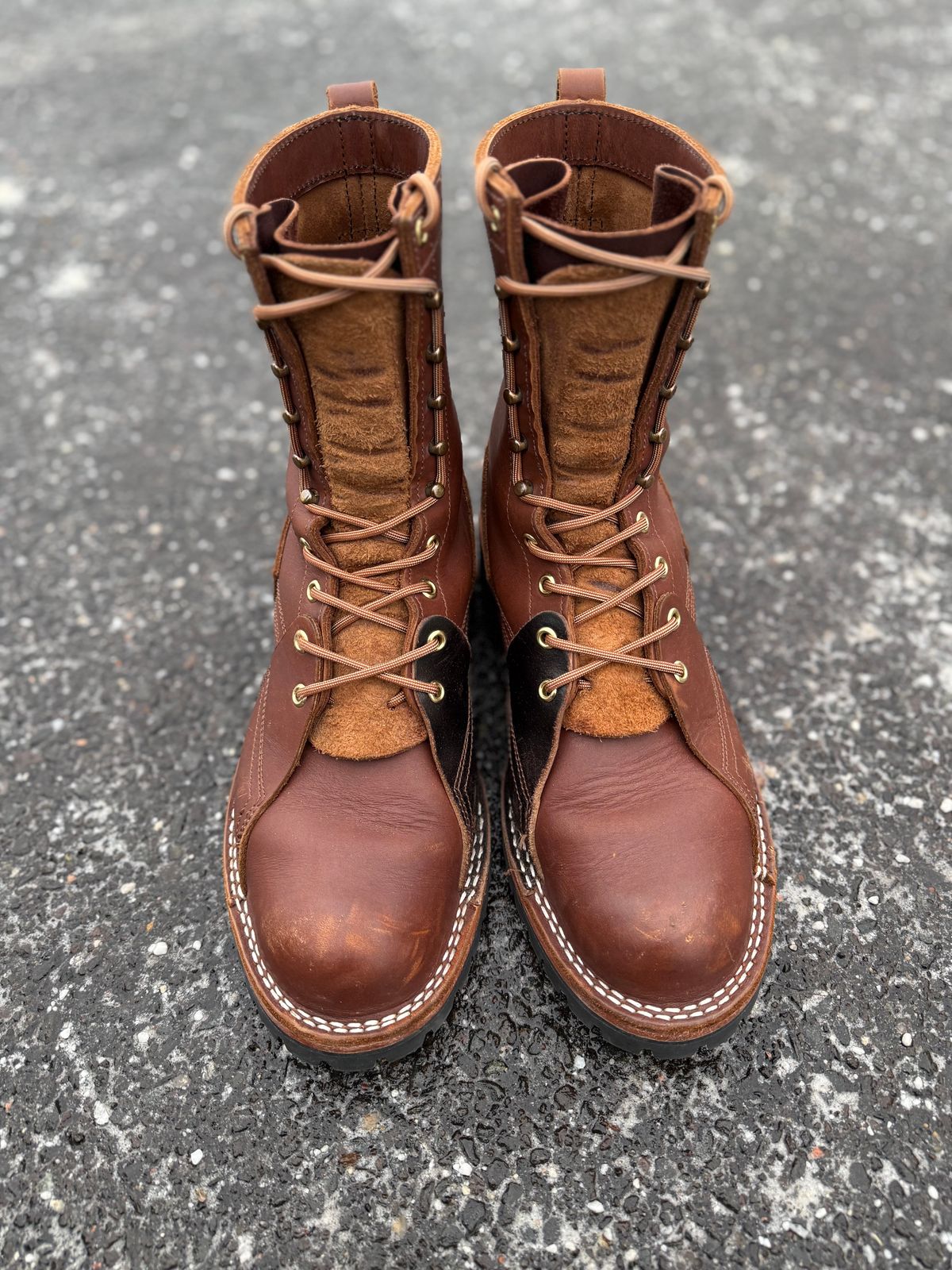 Photo by PublicVanilla7328 on March 5, 2026 of the Nicks Handmade Boots Nicks X Rose Anvil ND2 in 1964 Brown/Brown Waxed Flesh.