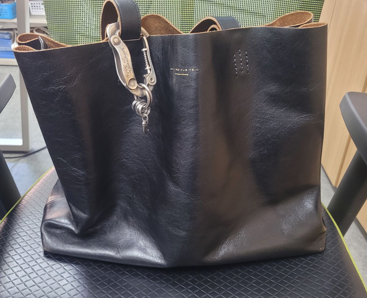 Photo by KINGBOM on April 8, 2026 of the Rolling Dub Trio Box tote bag in Black horsehide.