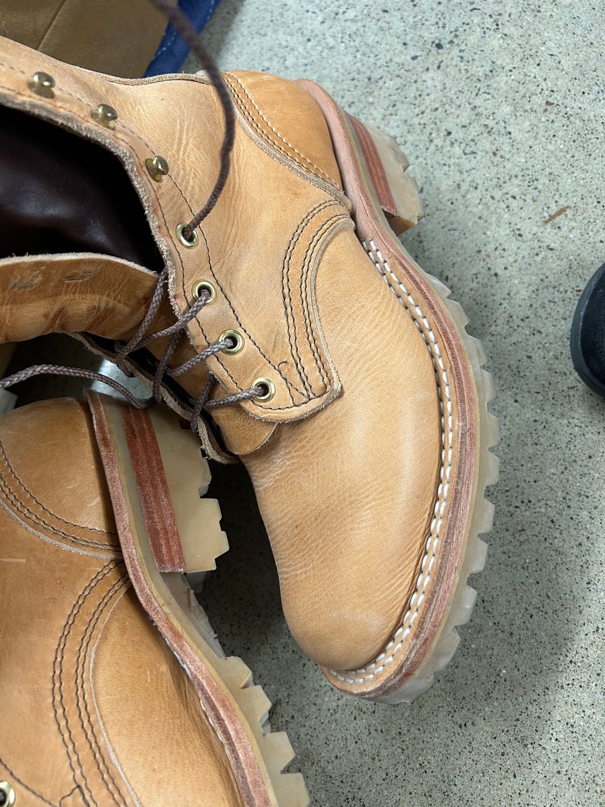 Photo by workman on October 5, 2025 of the Nicks DomePro in Horween Light Natural Dublin.
