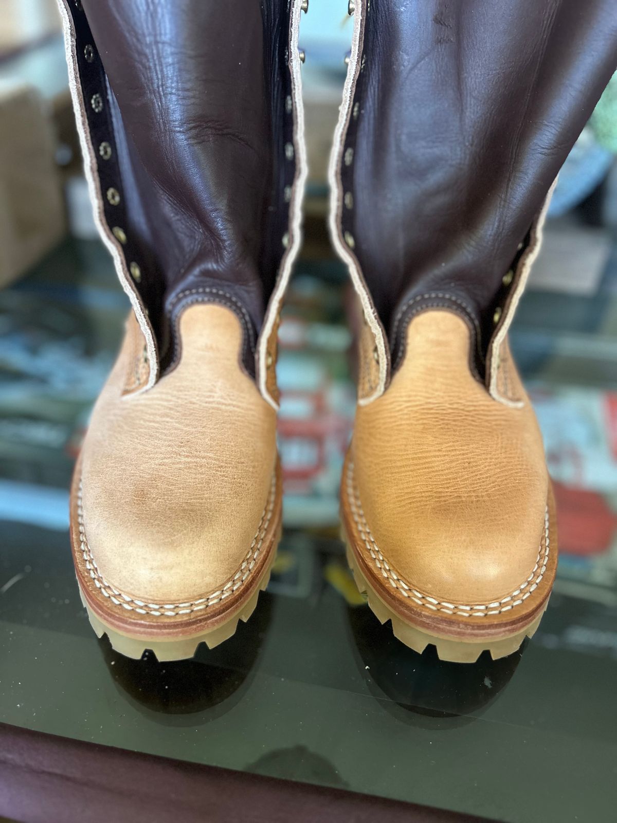 Photo by workman on October 2, 2025 of the Nicks DomePro in Horween Light Natural Dublin.