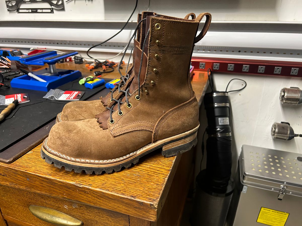 Photo by workman on April 29, 2024 of the Nicks BuilderPro in Seidel 1964 Brown Roughout.