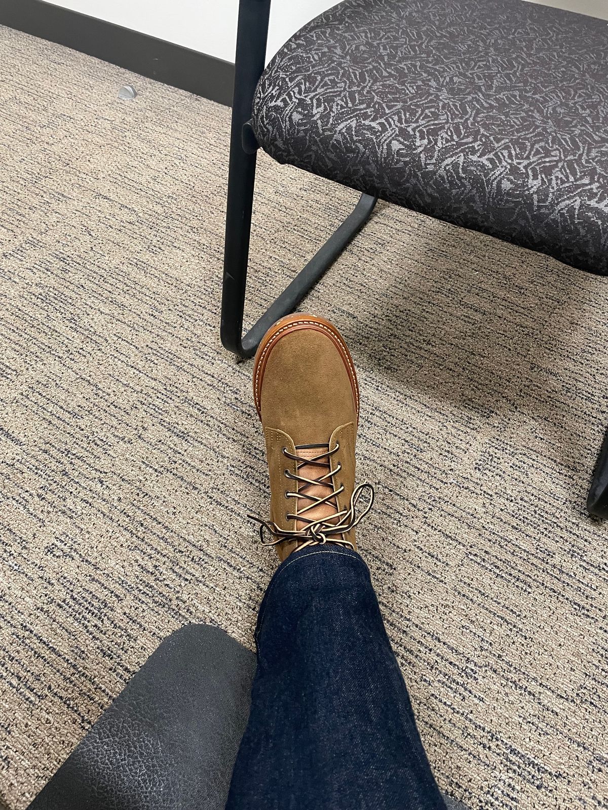 Photo by MRB on June 7, 2024 of the Truman Plain Toe Boot in Dark Coyote Roughout.