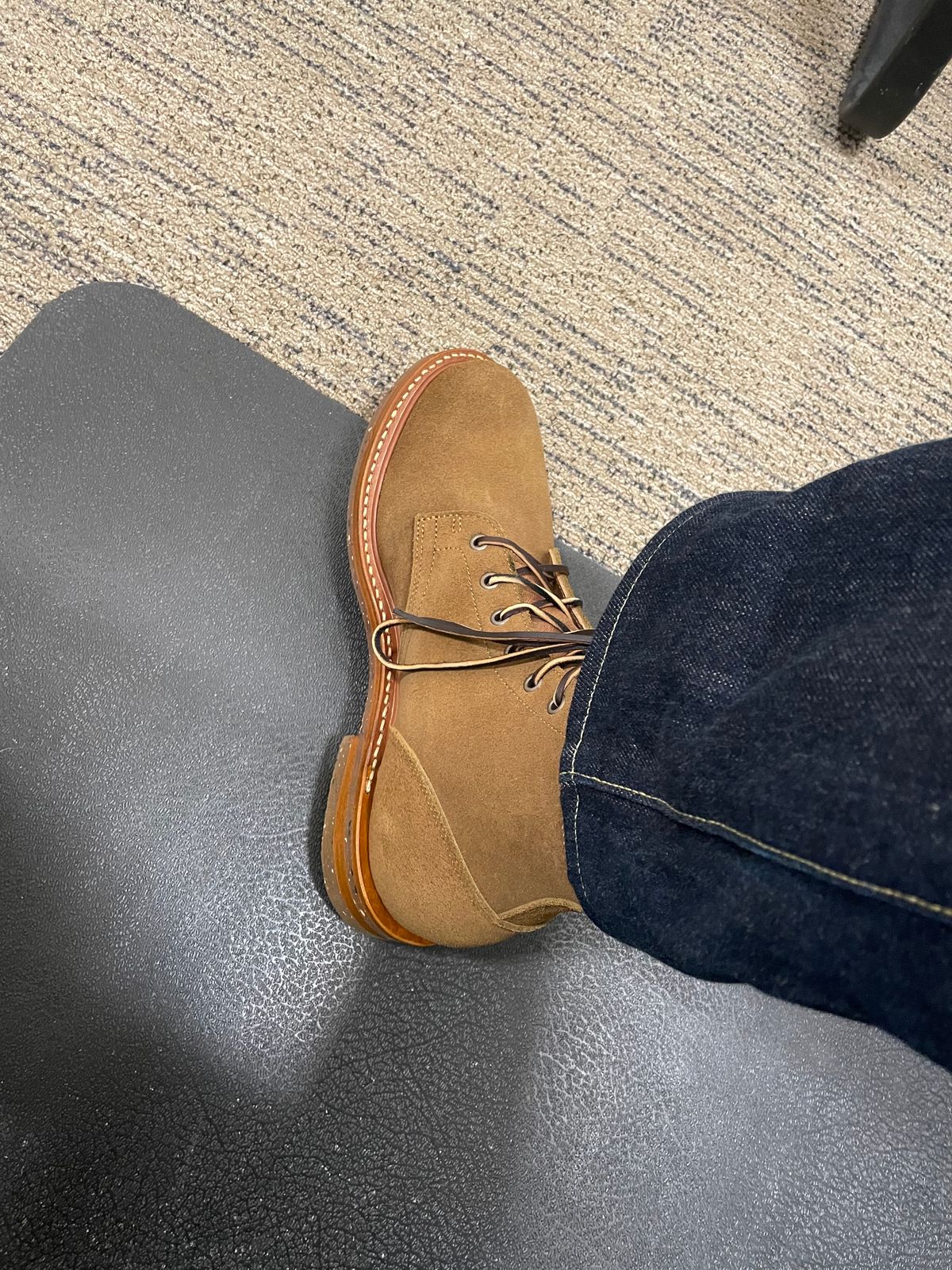 Photo by MRB on June 7, 2024 of the Truman Plain Toe Boot in Dark Coyote Roughout.