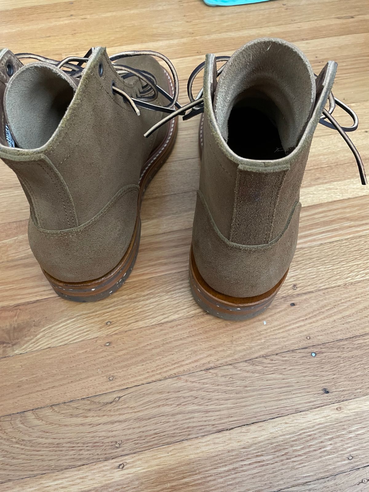 Photo by MRB on June 5, 2024 of the Truman Plain Toe Boot in Dark Coyote Roughout.