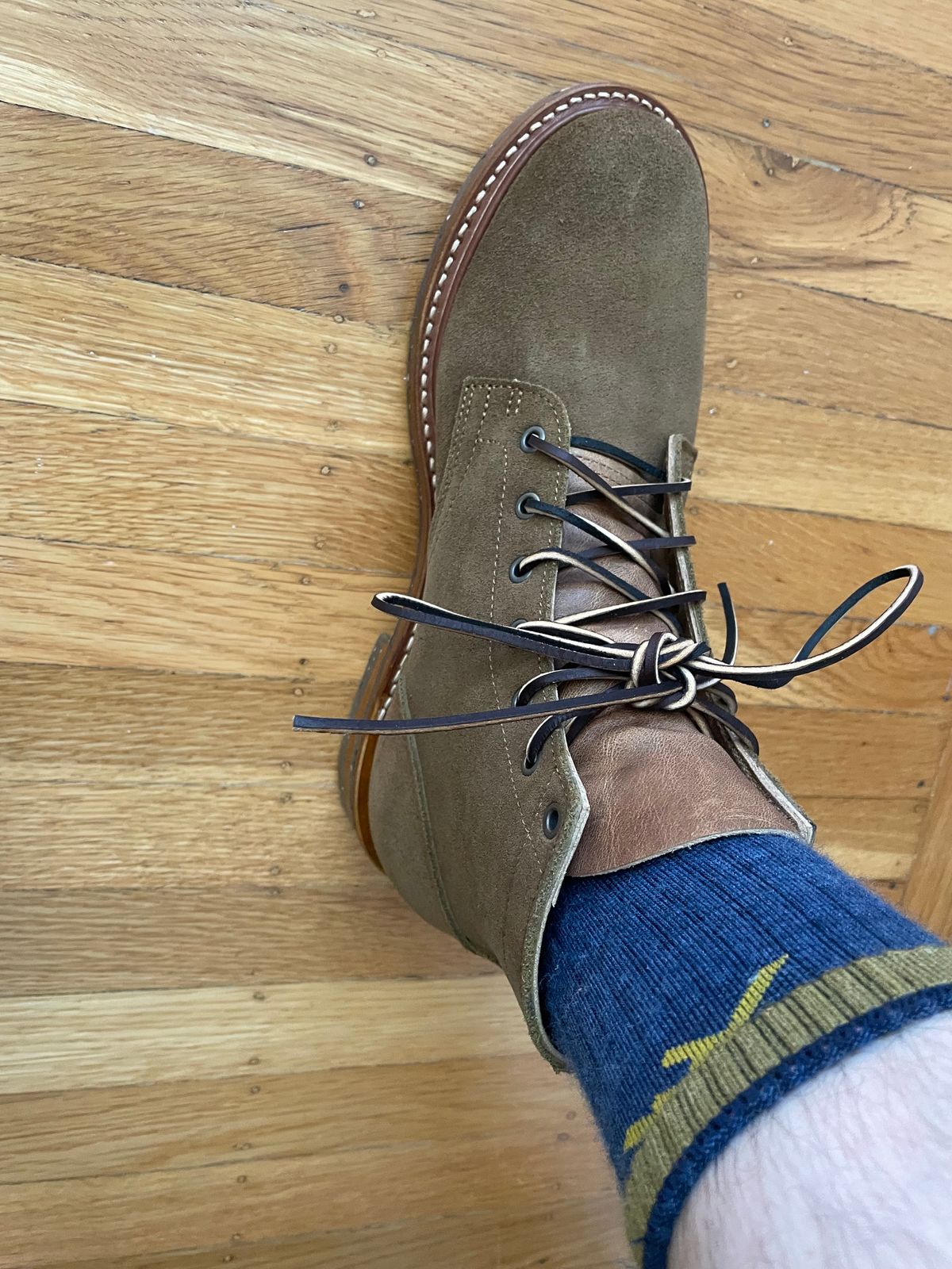 Photo by MRB on June 5, 2024 of the Truman Plain Toe Boot in Dark Coyote Roughout.