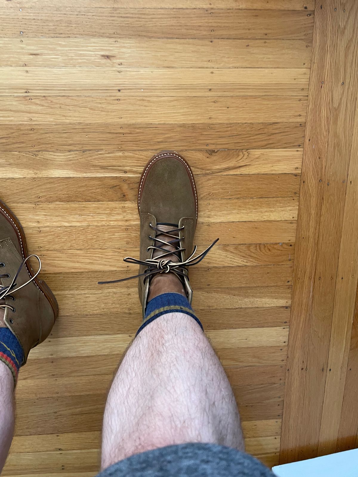 Photo by MRB on June 5, 2024 of the Truman Plain Toe Boot in Dark Coyote Roughout.