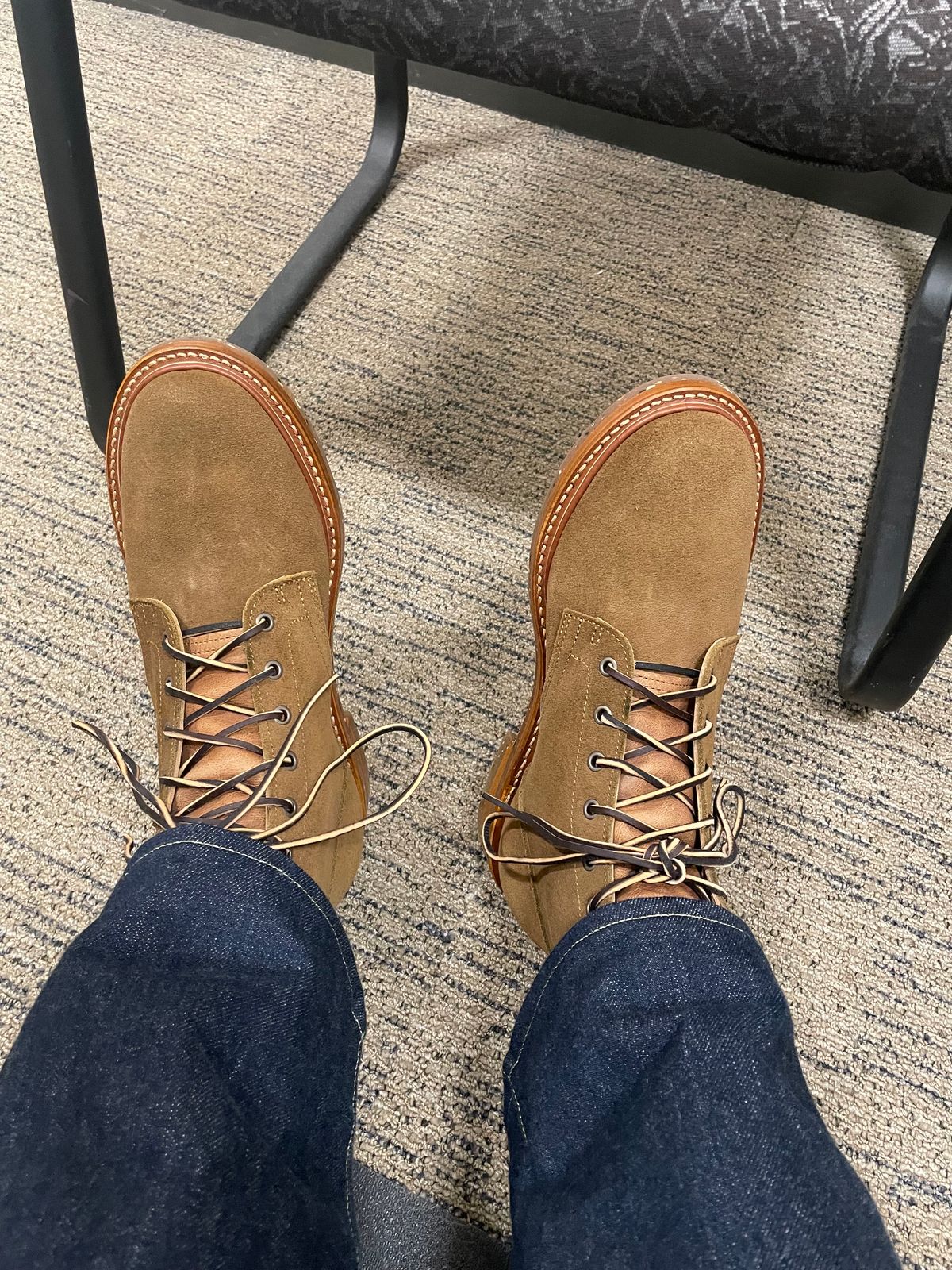 Photo by MRB on June 7, 2024 of the Truman Plain Toe Boot in Dark Coyote Roughout.