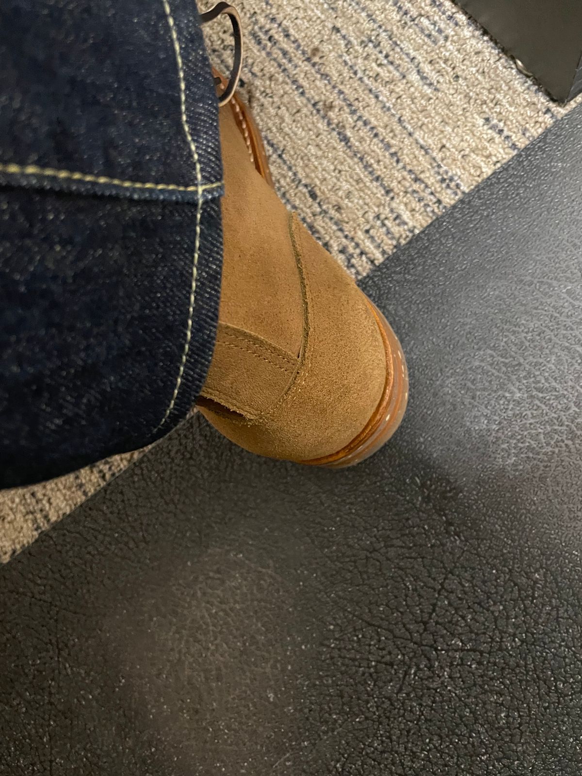 Photo by MRB on June 7, 2024 of the Truman Plain Toe Boot in Dark Coyote Roughout.