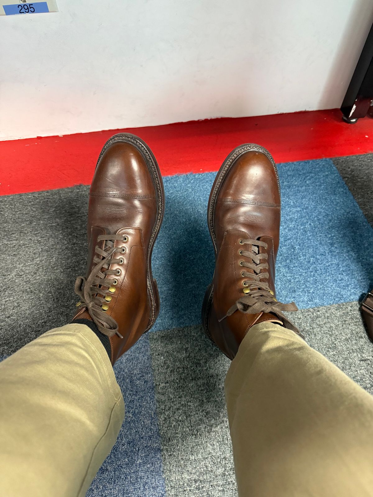 Photo by FoxyG123 on April 22, 2026 of the Grant Stone Cap Toe Boot in Horween Crimson Chromexcel.