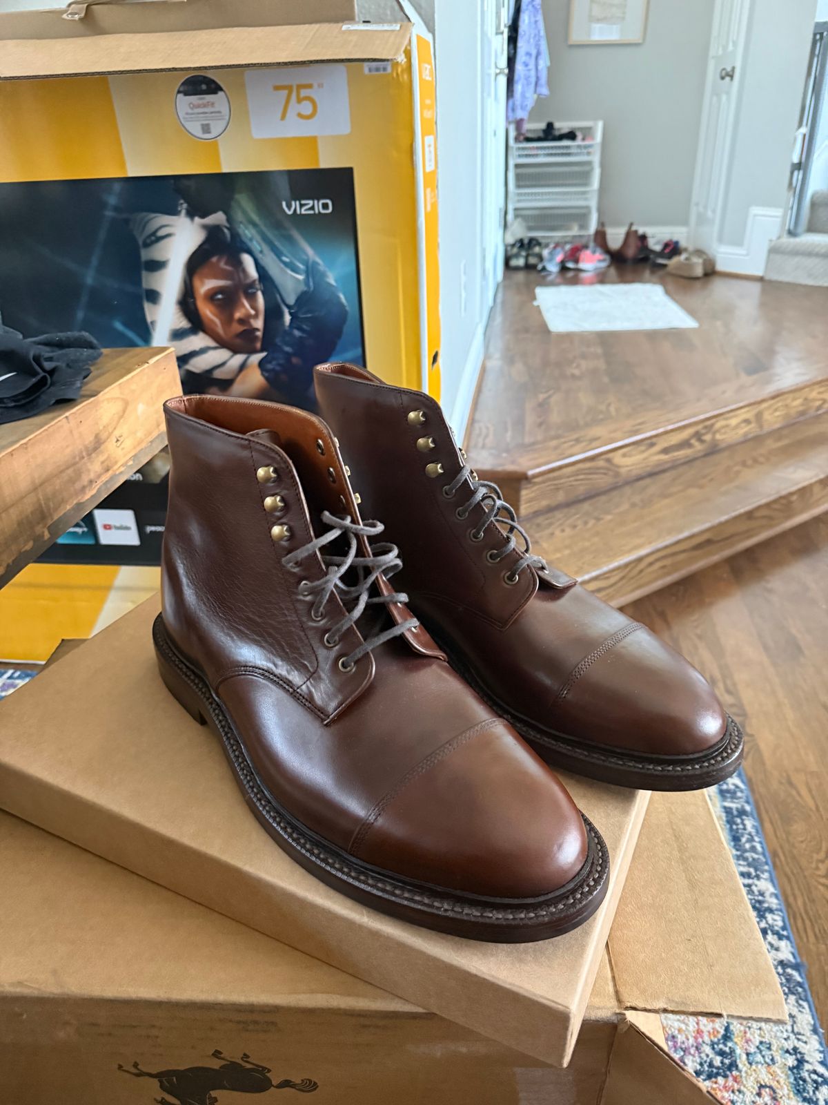 Photo by FoxyG123 on March 13, 2026 of the Grant Stone Cap Toe Boot in Horween Crimson Chromexcel.