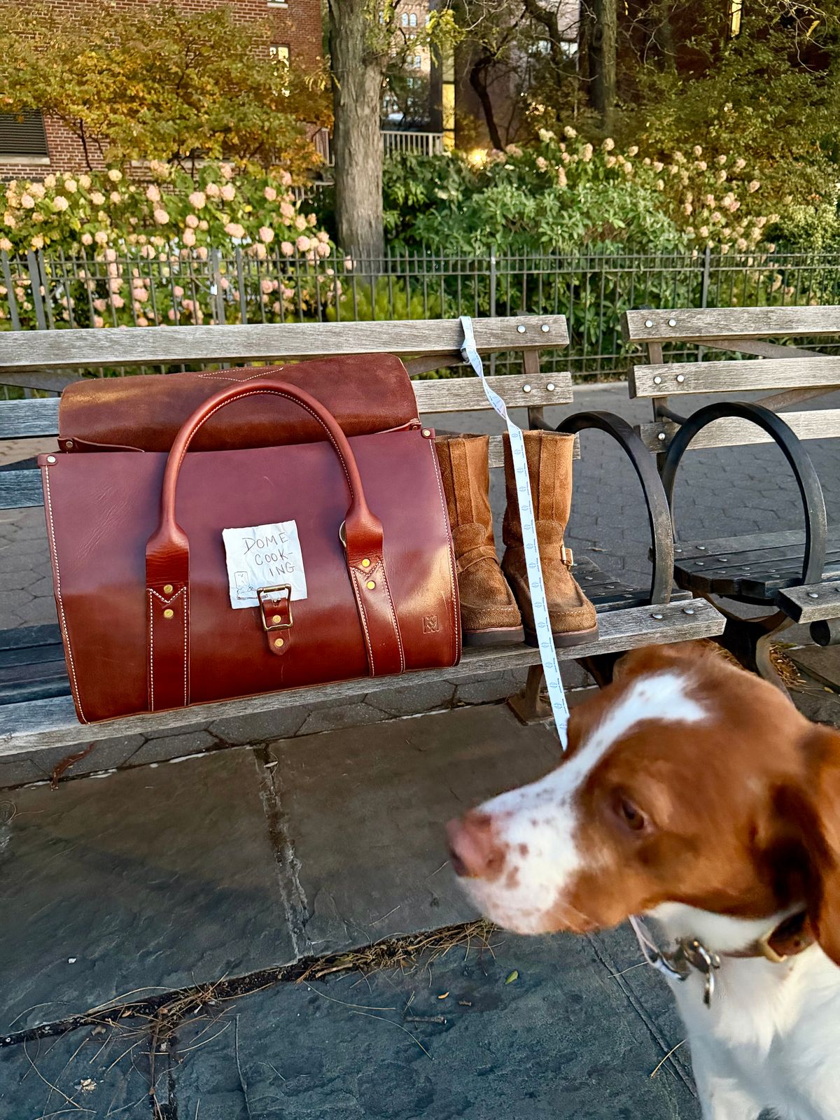 Photo by city_grouse_country_grouse on November 1, 2025 of the Kingfisher Leatherworks Physicians Weekender Bag in Vegetable Tan Equestrian Leather.