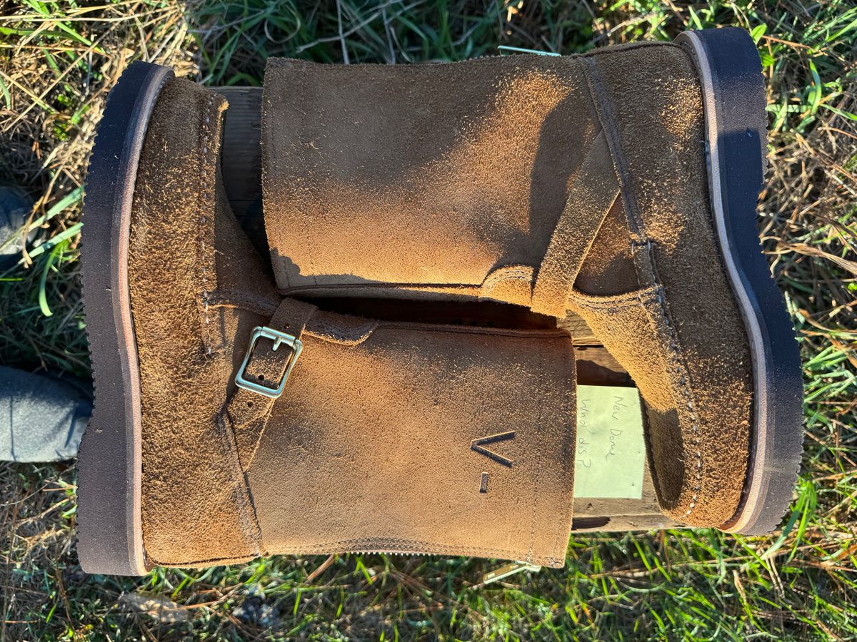 Photo by city_grouse_country_grouse on October 1, 2025 of the Russell Moccasin Co. Zephyr in SB Foot Pecos Chamois Roughout.