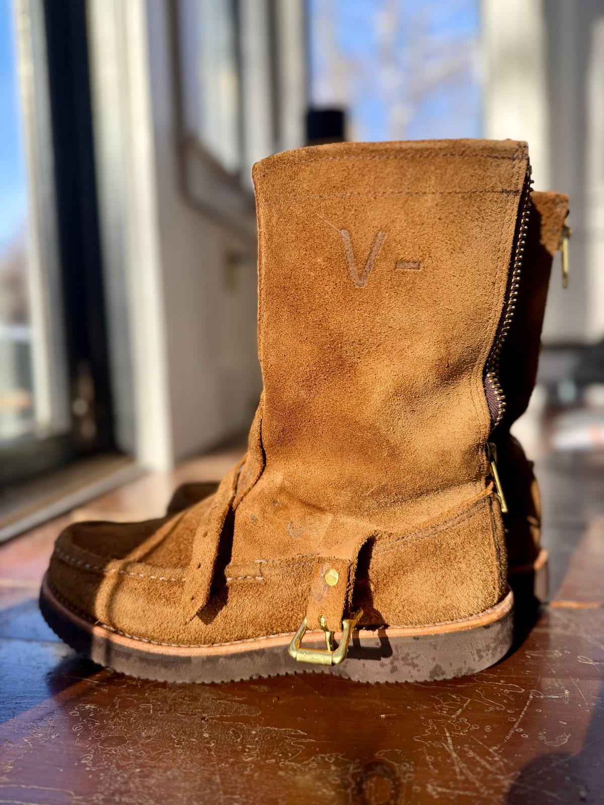 Photo by city_grouse_country_grouse on December 5, 2025 of the Russell Moccasin Co. Zephyr in SB Foot Pecos Chamois Roughout.