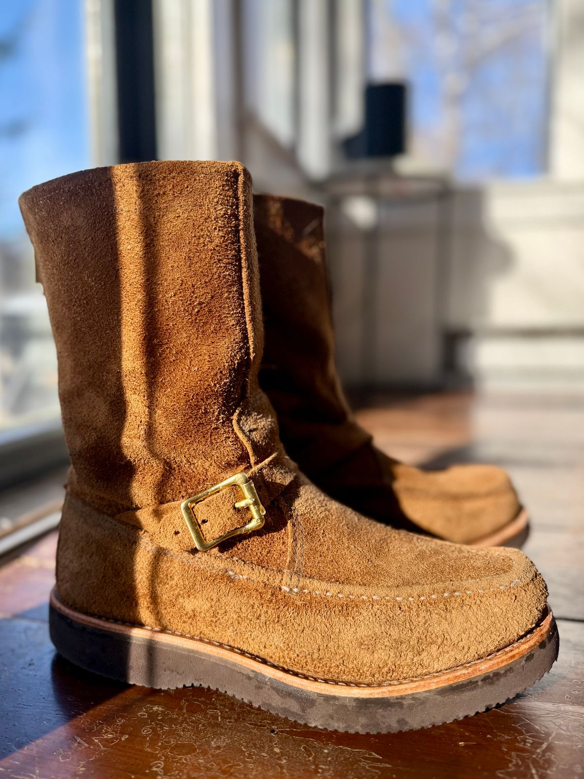 Photo by city_grouse_country_grouse on December 5, 2025 of the Russell Moccasin Co. Zephyr in SB Foot Pecos Chamois Roughout.