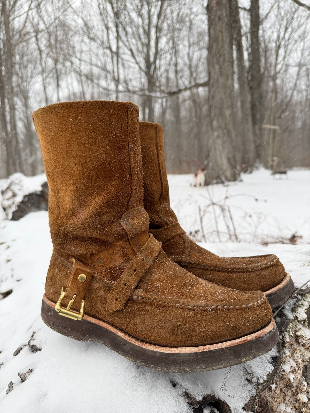 Photo by city_grouse_country_grouse on January 5, 2026 of the Russell Moccasin Co. Zephyr in SB Foot Pecos Chamois Roughout.