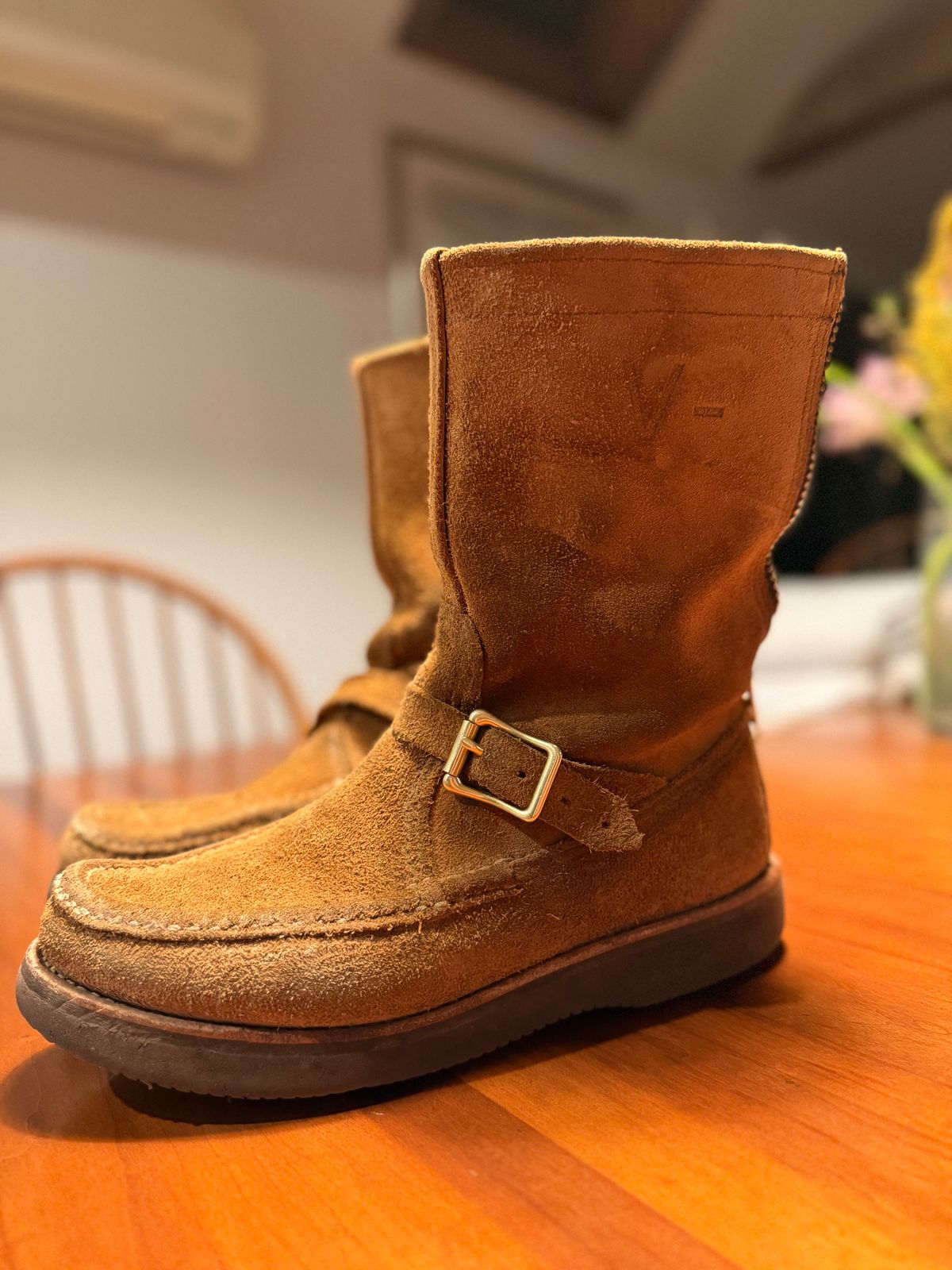 Photo by city_grouse_country_grouse on April 6, 2026 of the Russell Moccasin Co. Zephyr in SB Foot Pecos Chamois Roughout.