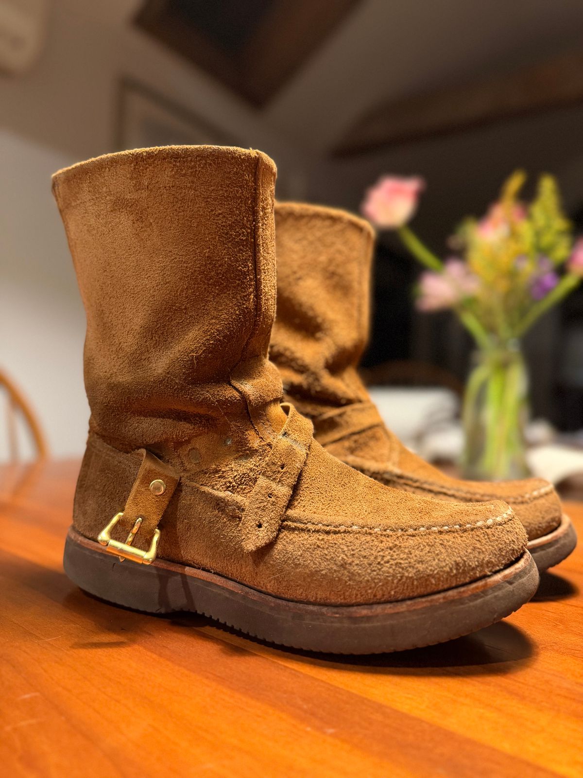 Photo by city_grouse_country_grouse on April 6, 2026 of the Russell Moccasin Co. Zephyr in SB Foot Pecos Chamois Roughout.