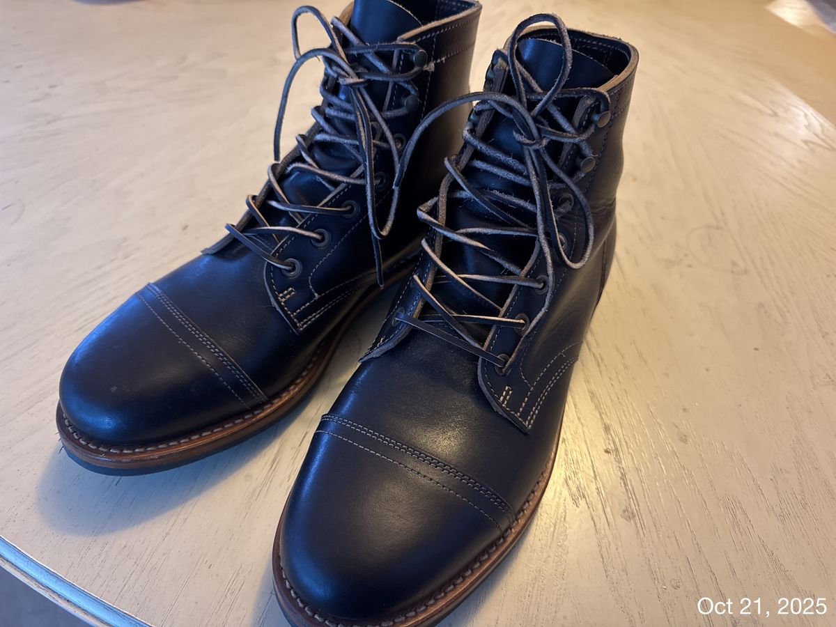 Photo by SlightShoeProblem on October 22, 2025 of the Truman Cap Toe Boot in Black Cypress Teacore.
