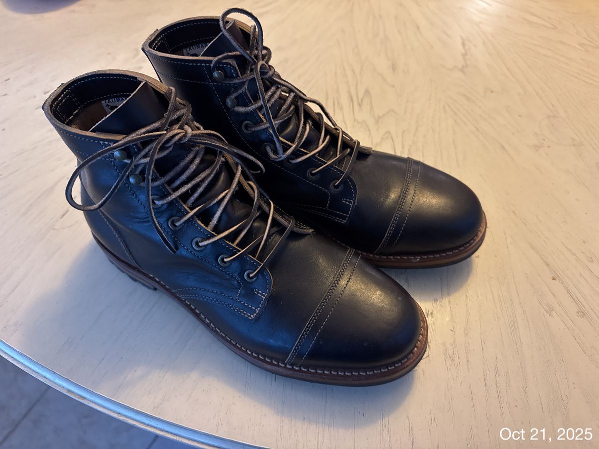 Photo by SlightShoeProblem on October 22, 2025 of the Truman Cap Toe Boot in Black Cypress Teacore.