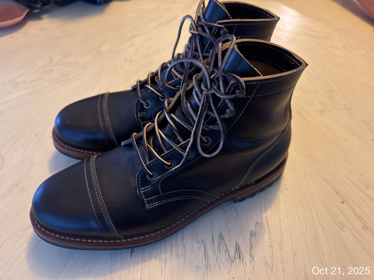 Photo by SlightShoeProblem on October 22, 2025 of the Truman Cap Toe Boot in Black Cypress Teacore.