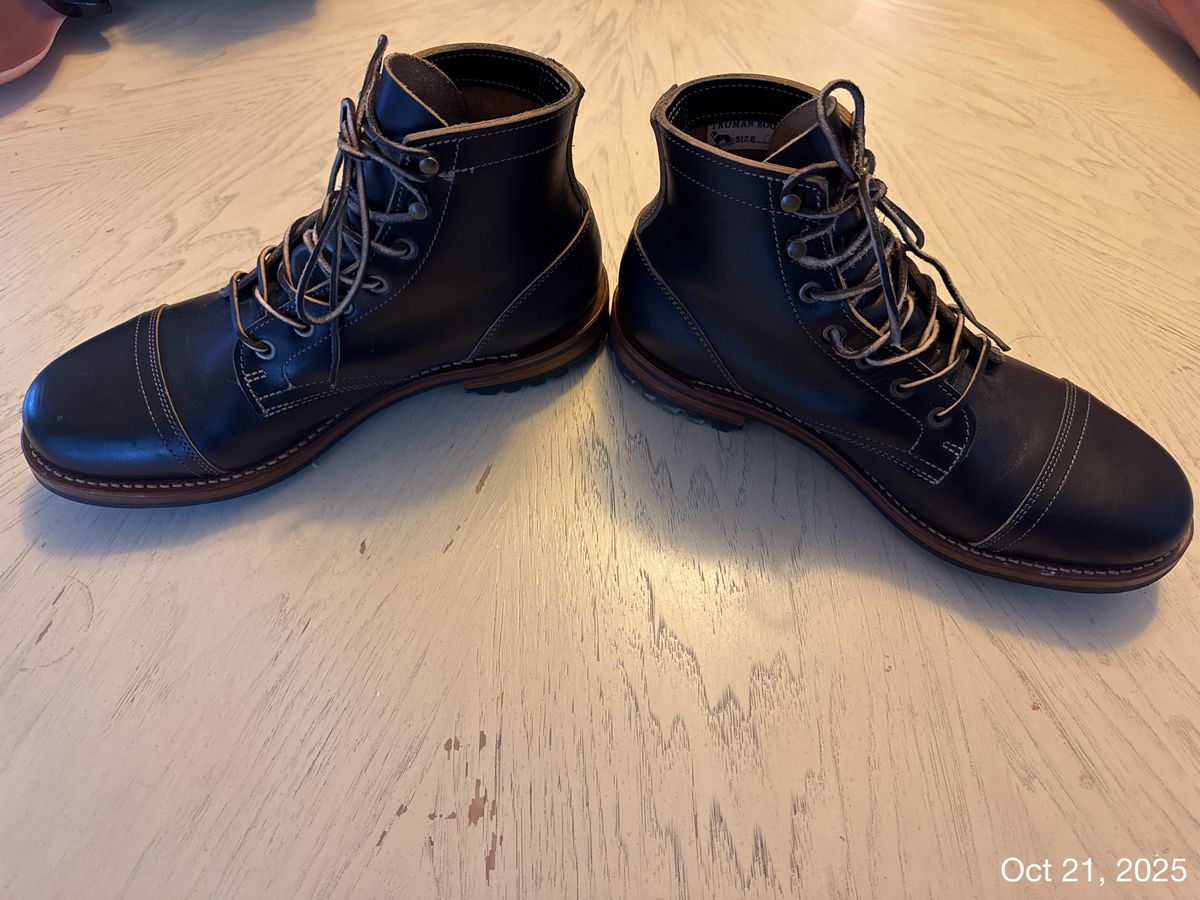 Photo by SlightShoeProblem on October 22, 2025 of the Truman Cap Toe Boot in Black Cypress Teacore.