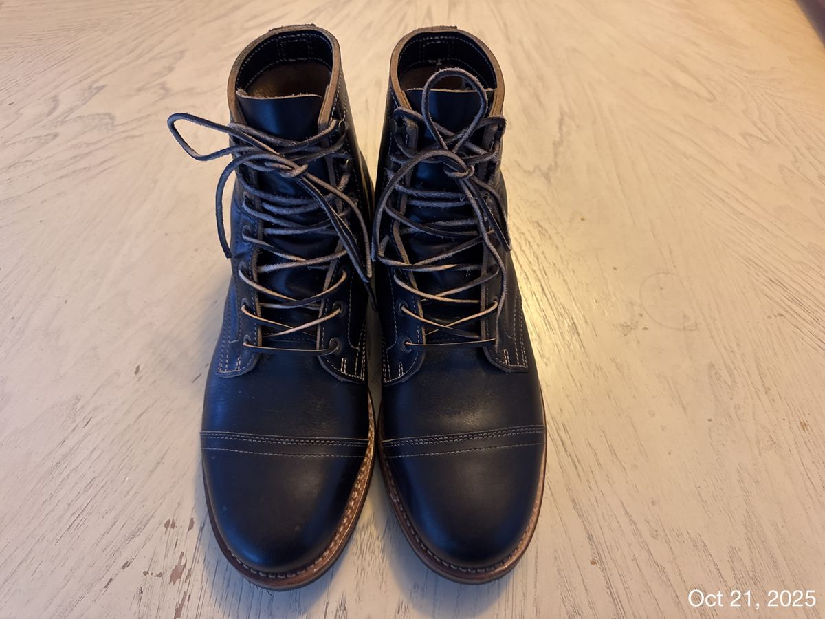 Photo by SlightShoeProblem on October 22, 2025 of the Truman Cap Toe Boot in Black Cypress Teacore.