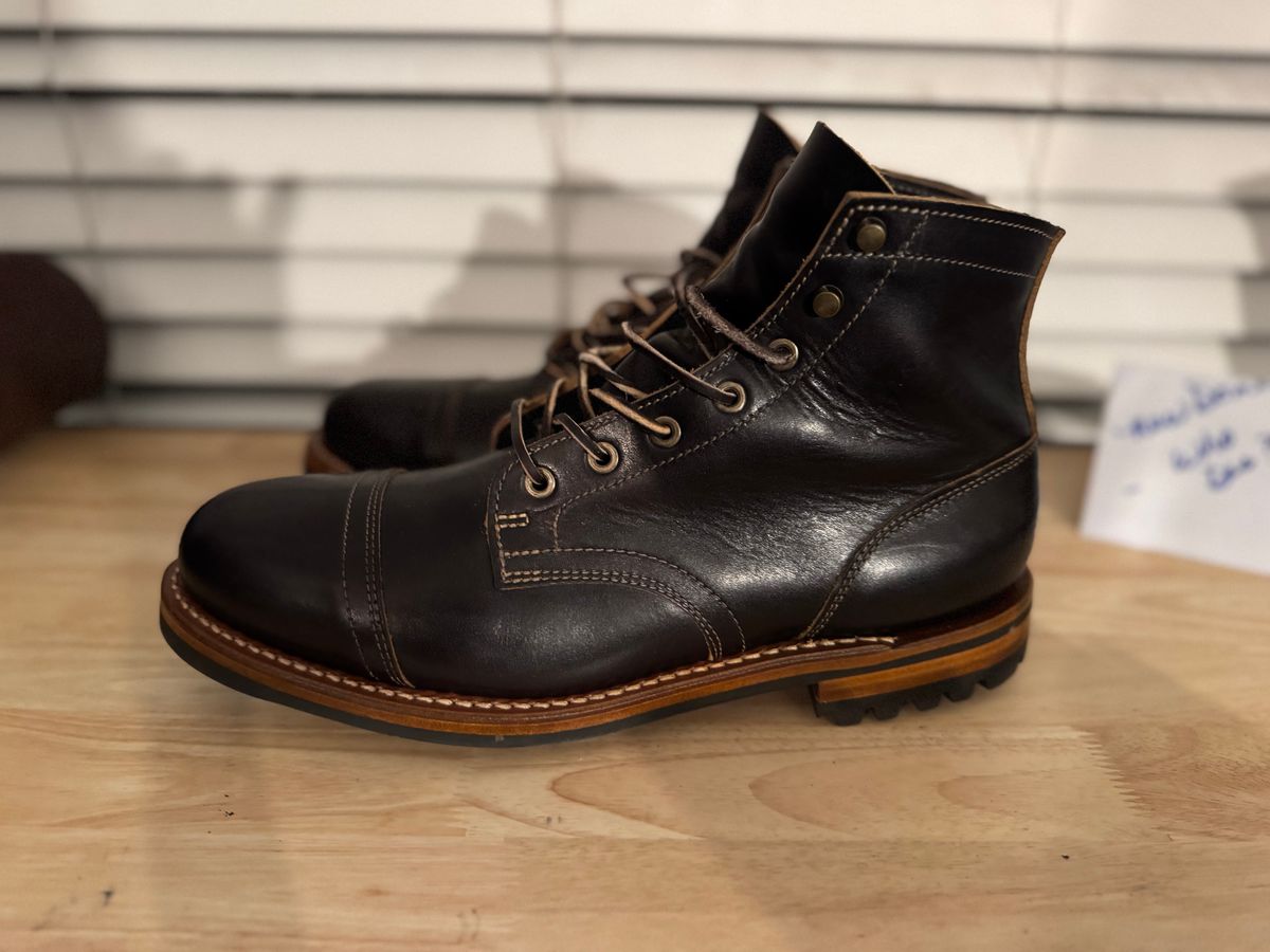 Photo by SlightShoeProblem on October 3, 2025 of the Truman Cap Toe Boot in Black Cypress Teacore.