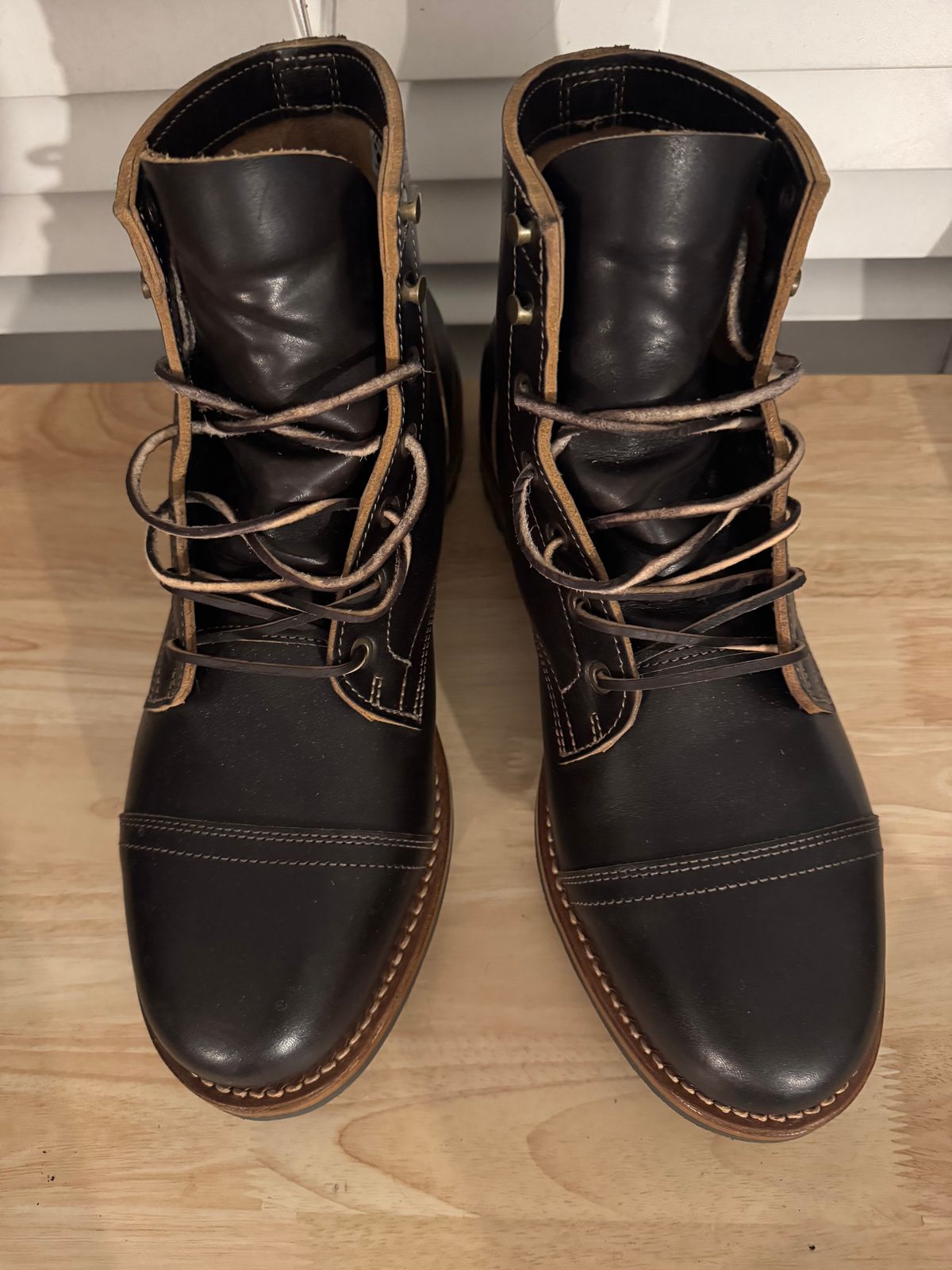 Photo by SlightShoeProblem on October 3, 2025 of the Truman Cap Toe Boot in Black Cypress Teacore.