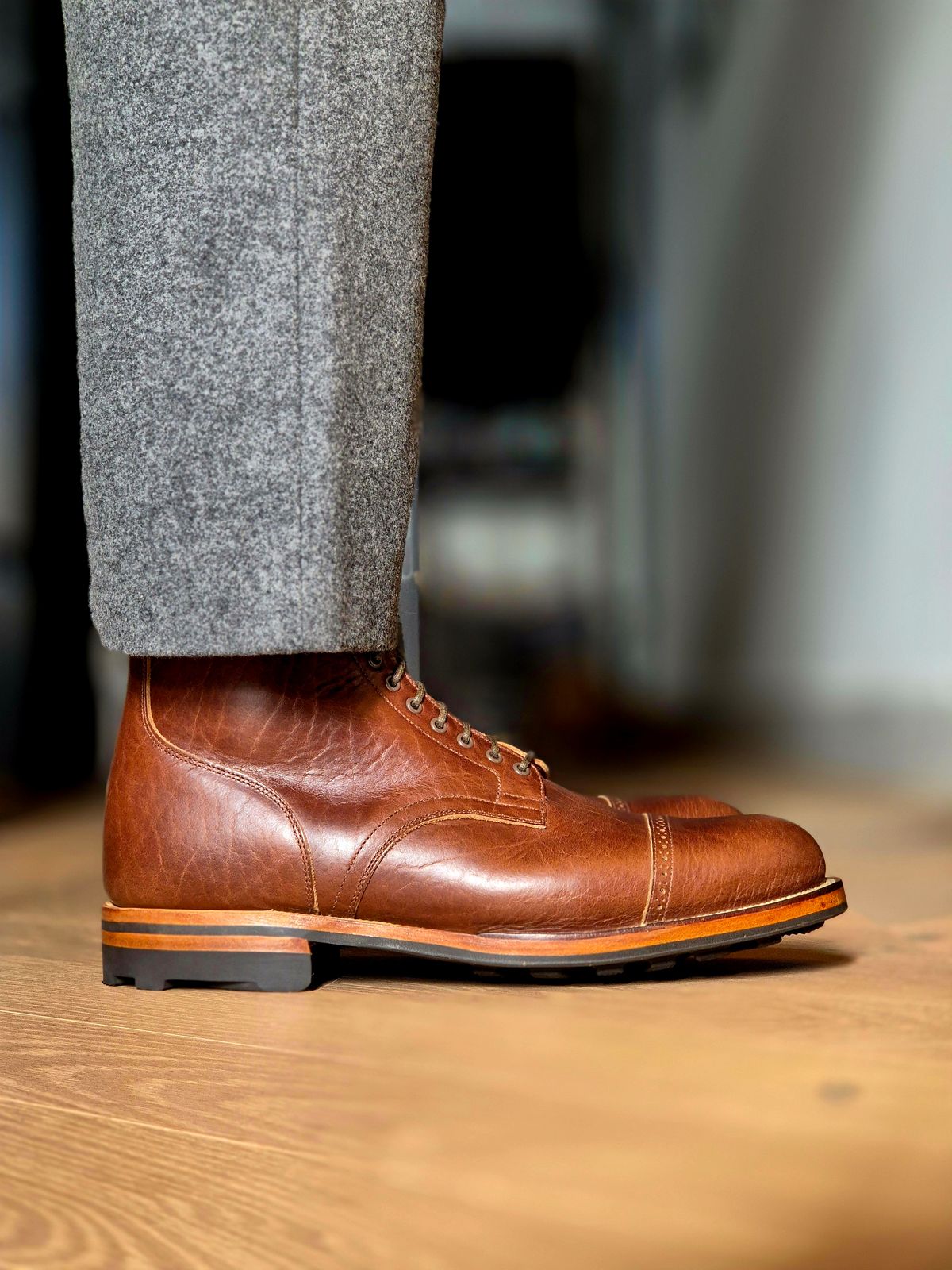 Photo by Slash on March 17, 2026 of the Viberg Service Boot BCT in Horween Pit Tanned Bison.