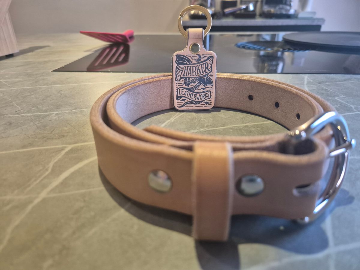 Photo by Slash on November 2, 2025 of the Harker Leatherworks Belt in J&FJ Baker Natural Oak Bark Bridle.