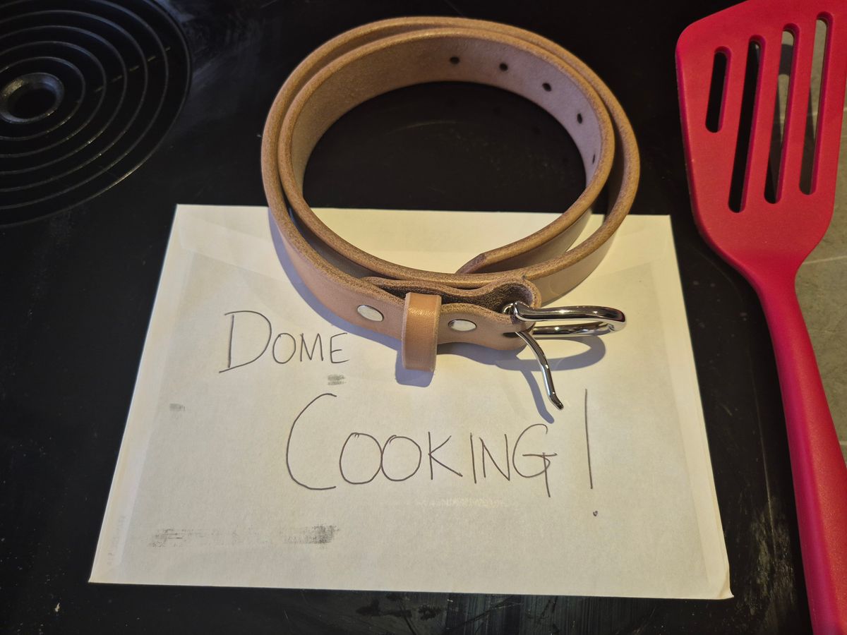 Photo by Slash on November 2, 2025 of the Harker Leatherworks Belt in J&FJ Baker Natural Oak Bark Bridle.