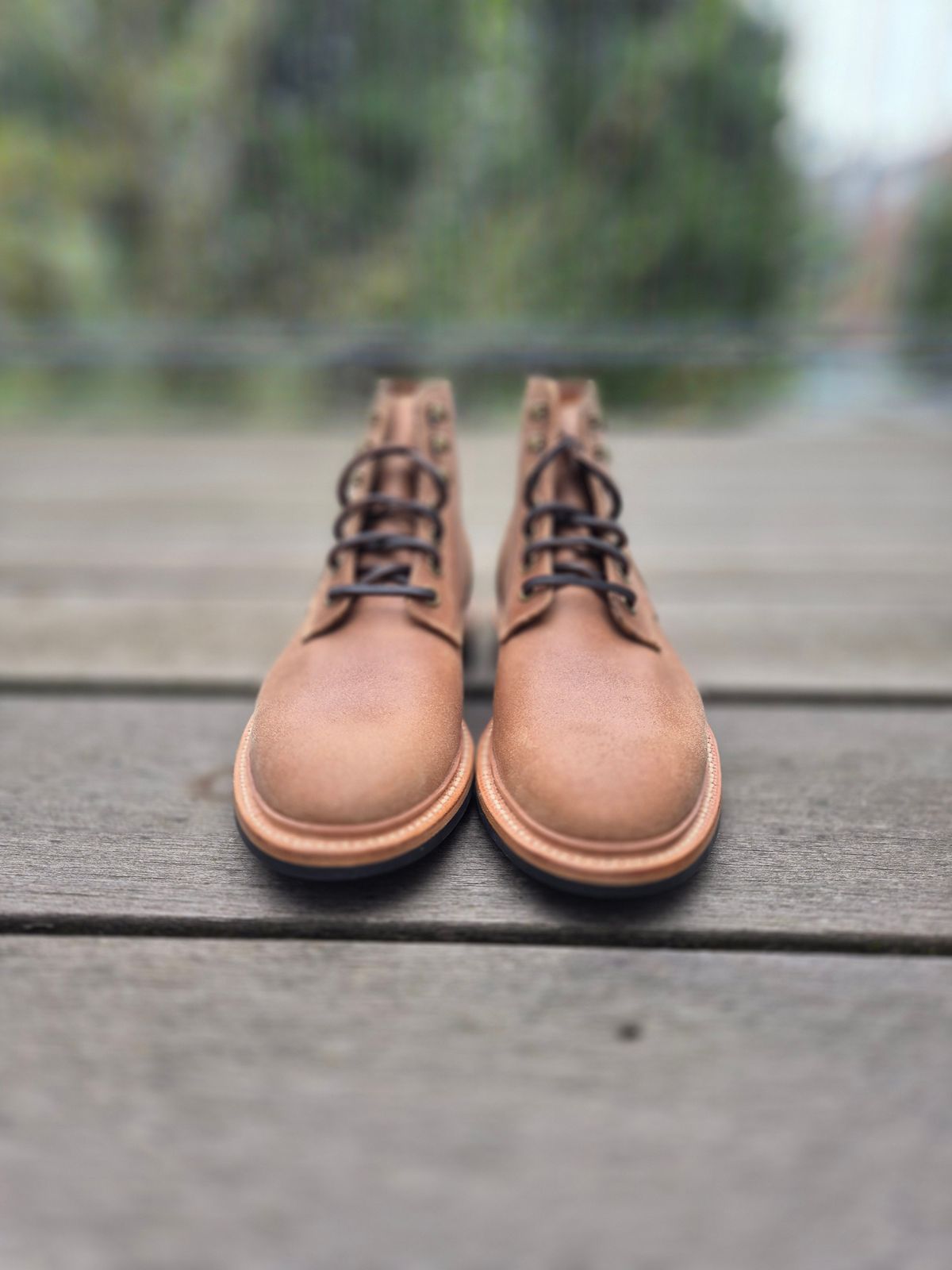 Photo by Slash on October 3, 2025 of the Grant Stone Diesel Boot in C.F. Stead Natural Waxy Commander Suede.