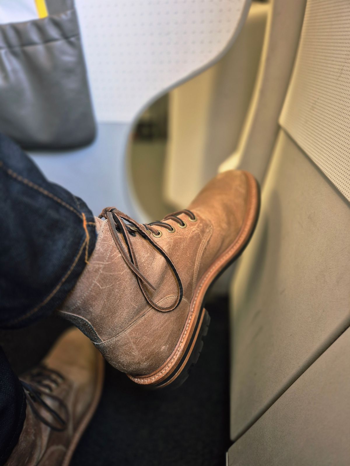 Photo by Slash on November 4, 2025 of the Grant Stone Diesel Boot in C.F. Stead Natural Waxy Commander Suede.