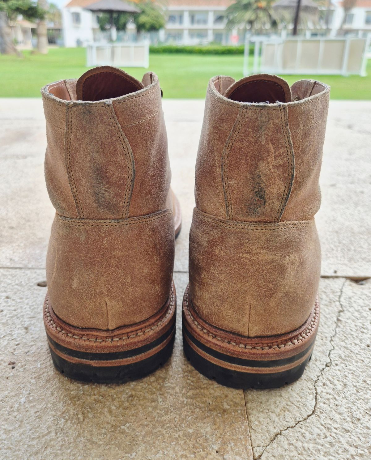 Photo by Slash on November 5, 2025 of the Grant Stone Diesel Boot in C.F. Stead Natural Waxy Commander Suede.