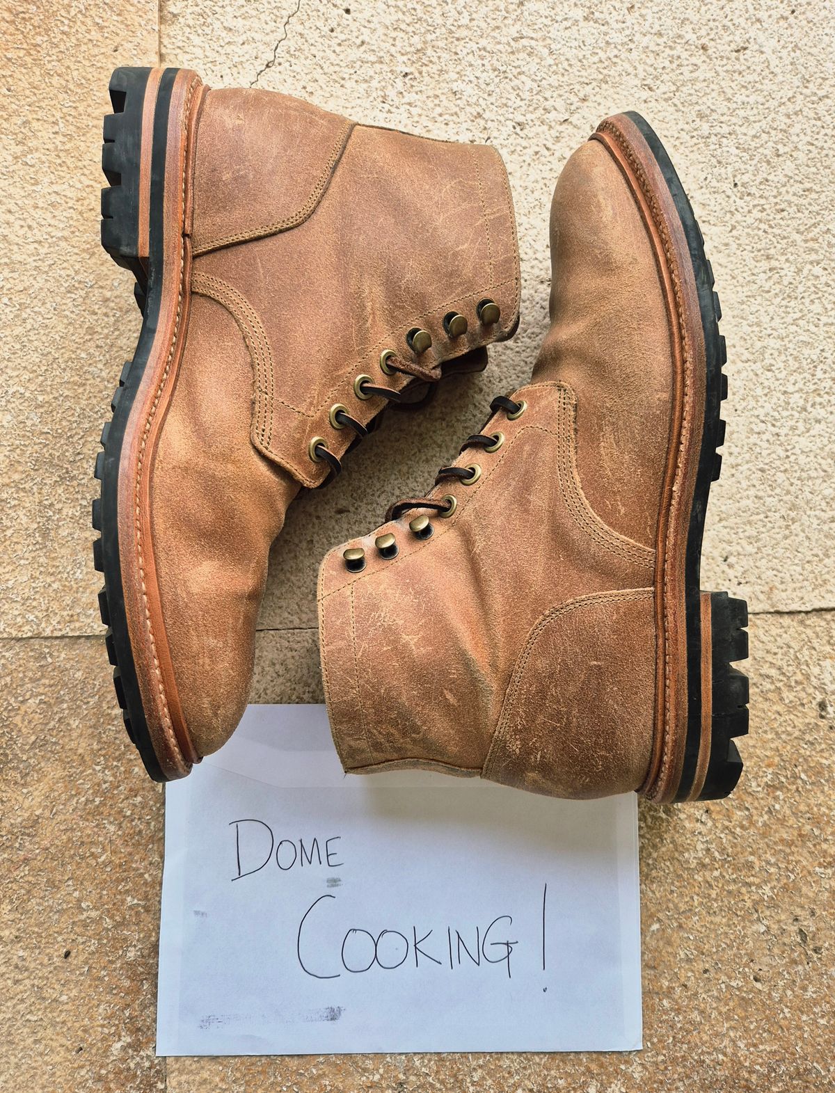 Photo by Slash on November 5, 2025 of the Grant Stone Diesel Boot in C.F. Stead Natural Waxy Commander Suede.