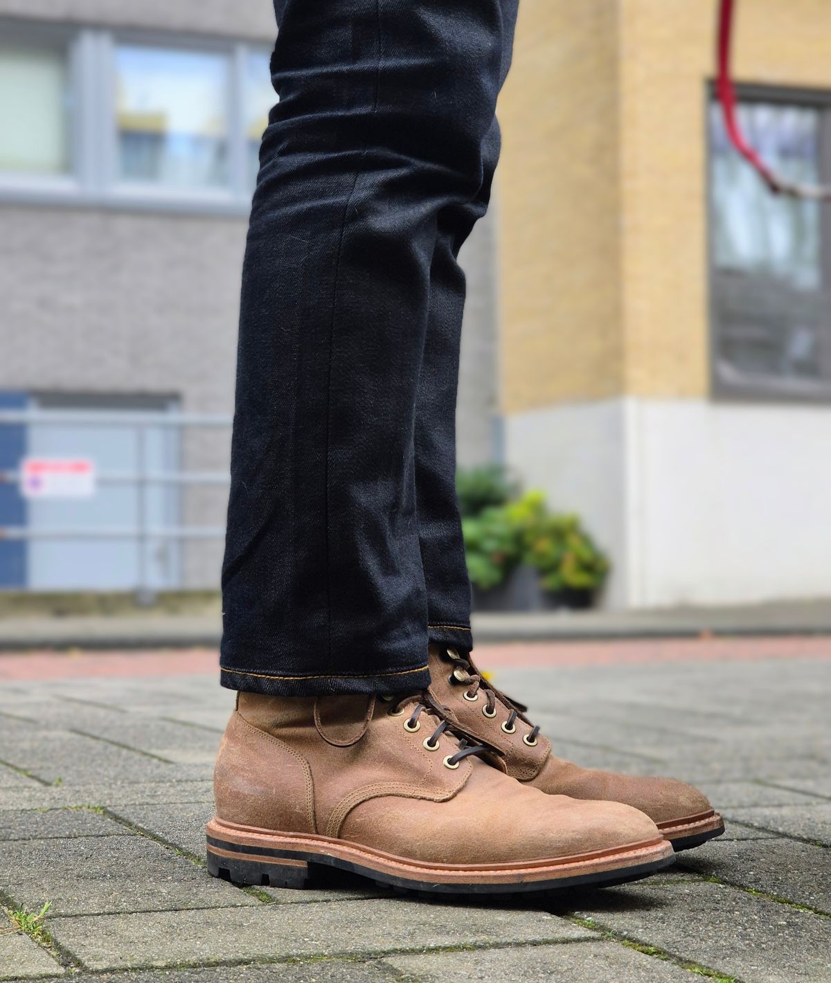 Photo by Slash on November 18, 2025 of the Grant Stone Diesel Boot in C.F. Stead Natural Waxy Commander Suede.