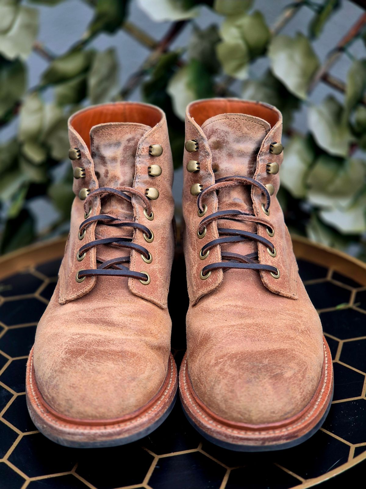 Photo by Slash on February 5, 2026 of the Grant Stone Diesel Boot in C.F. Stead Natural Waxy Commander Suede.