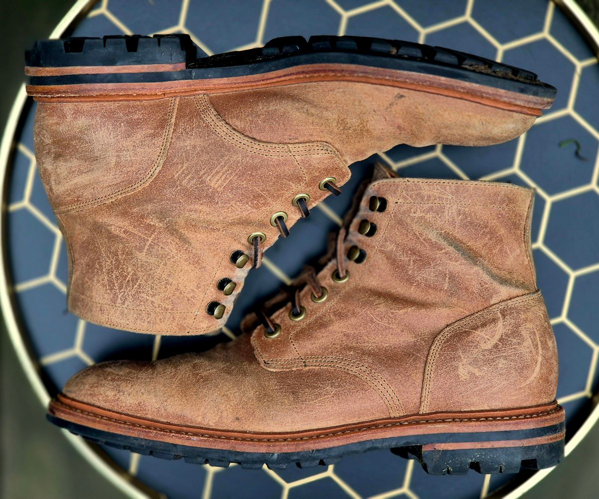 Photo by Slash on February 5, 2026 of the Grant Stone Diesel Boot in C.F. Stead Natural Waxy Commander Suede.