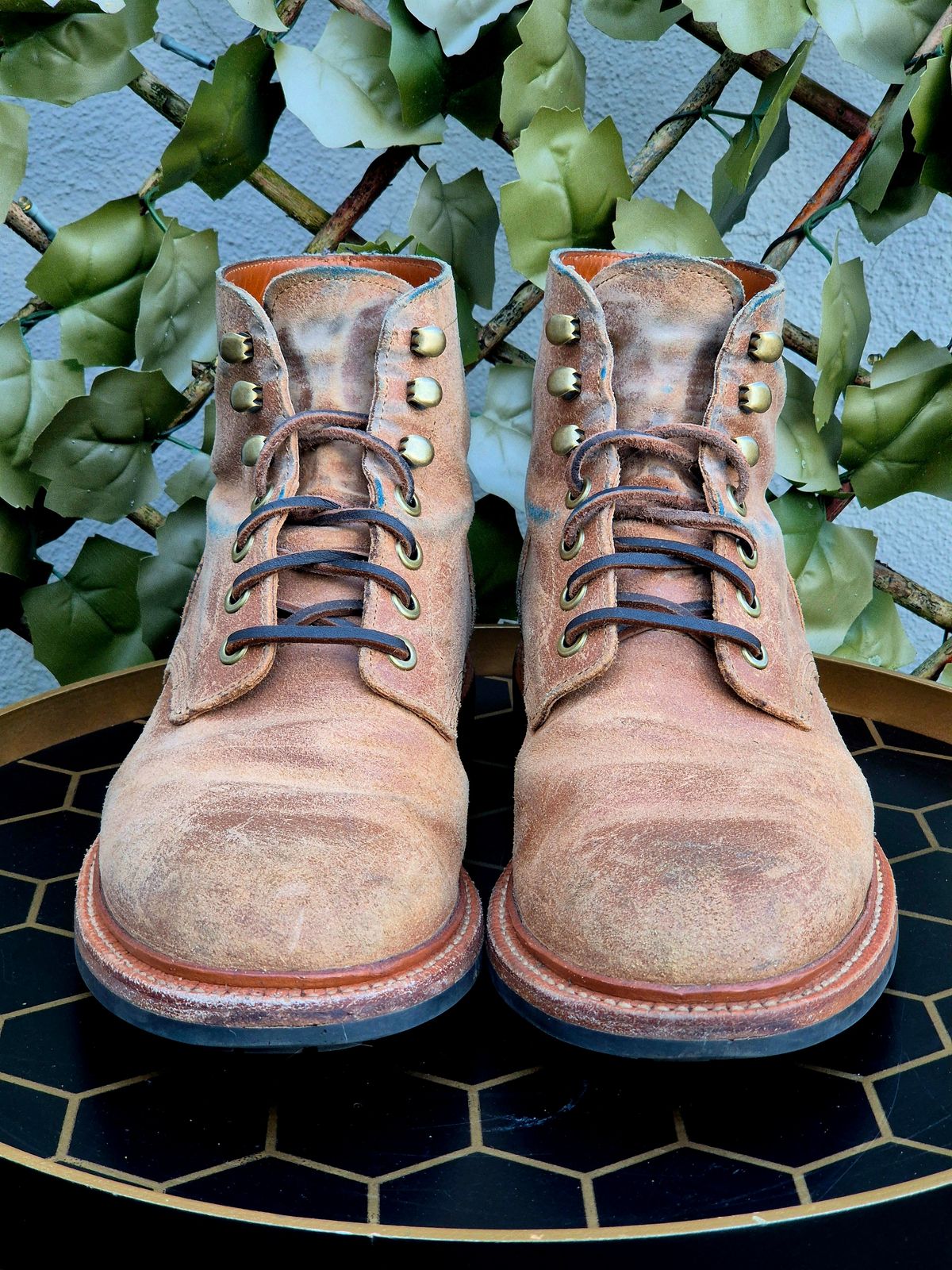 Photo by Slash on March 5, 2026 of the Grant Stone Diesel Boot in C.F. Stead Natural Waxy Commander Suede.