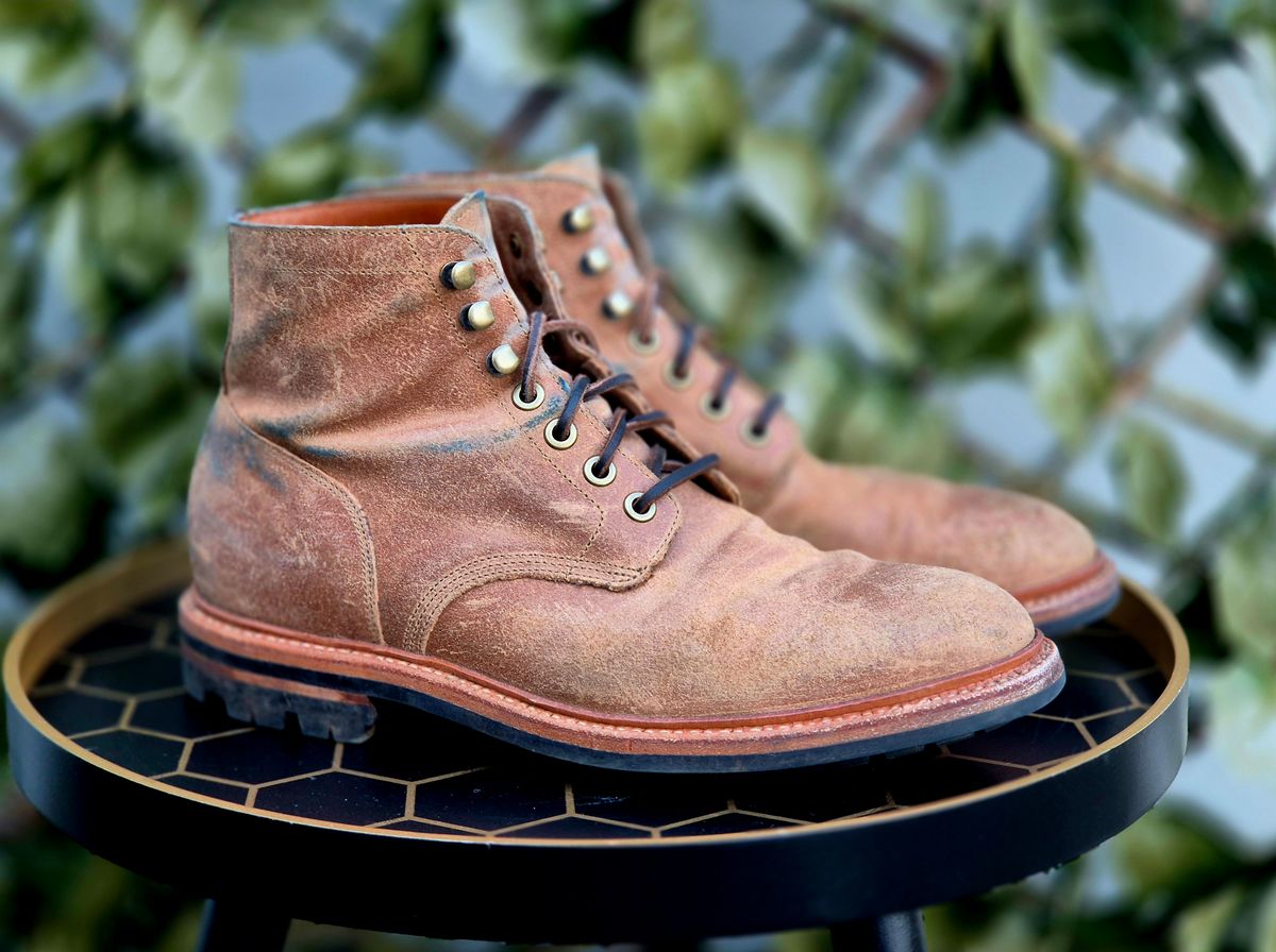 Photo by Slash on March 5, 2026 of the Grant Stone Diesel Boot in C.F. Stead Natural Waxy Commander Suede.