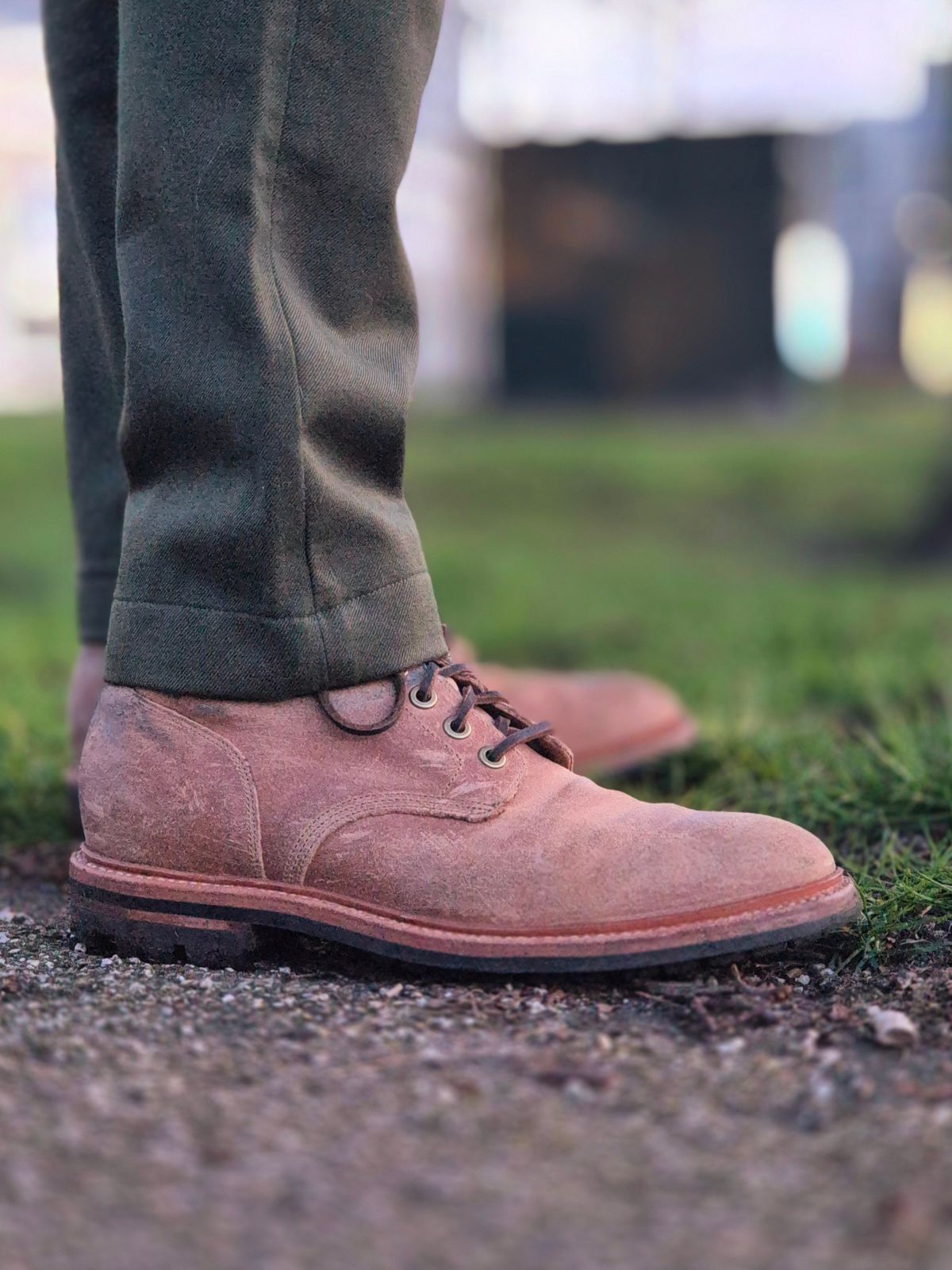 Photo by Slash on March 19, 2026 of the Grant Stone Diesel Boot in C.F. Stead Natural Waxy Commander Suede.