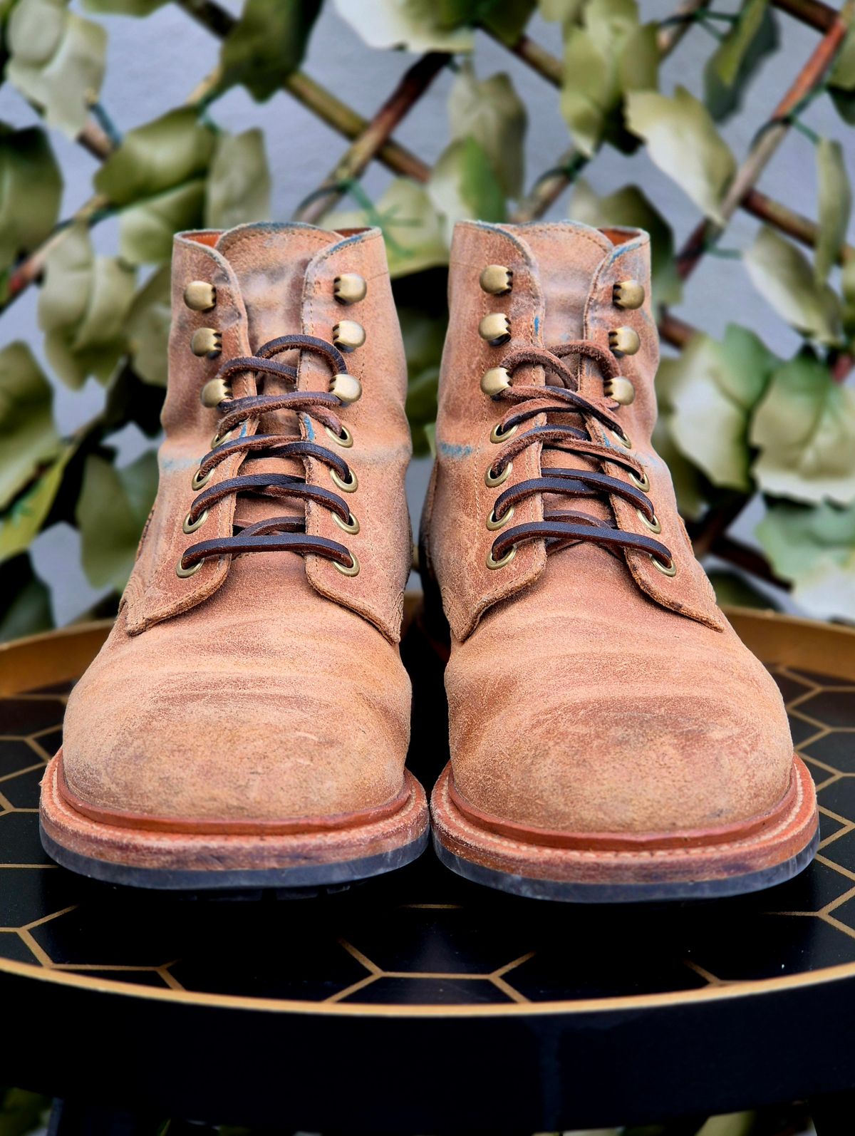 Photo by Slash on April 4, 2026 of the Grant Stone Diesel Boot in C.F. Stead Natural Waxy Commander Suede.