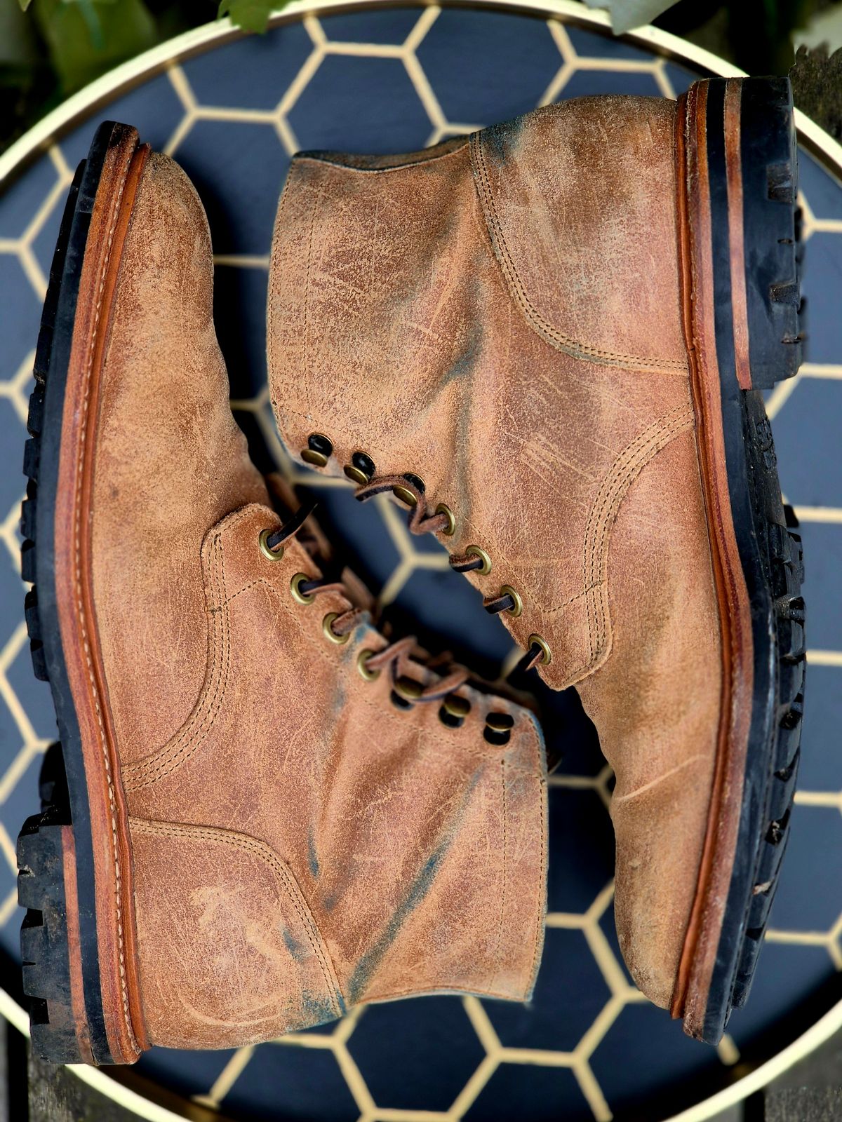 Photo by Slash on April 4, 2026 of the Grant Stone Diesel Boot in C.F. Stead Natural Waxy Commander Suede.
