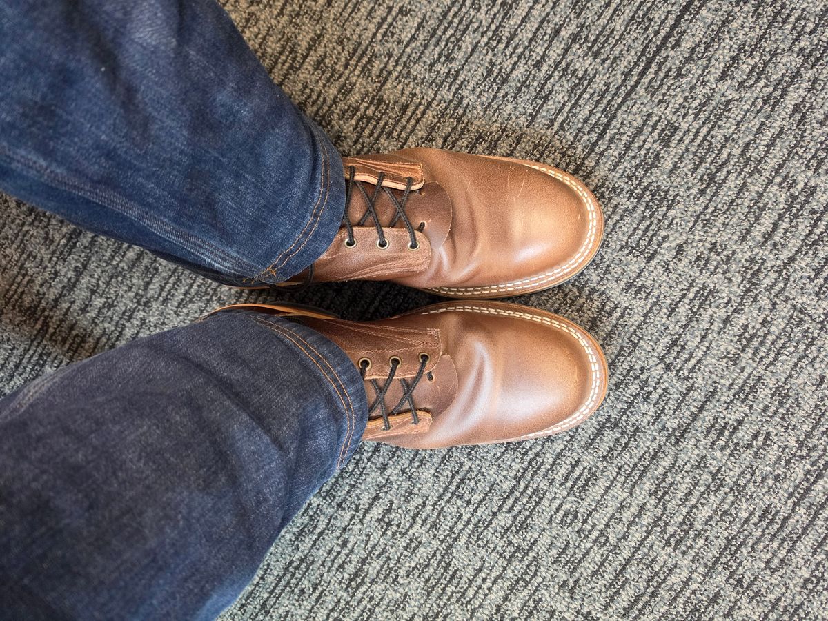Photo by Drake on March 15, 2026 of the Frank's Boots Wilshire in Horween Natural Waxed Flesh.