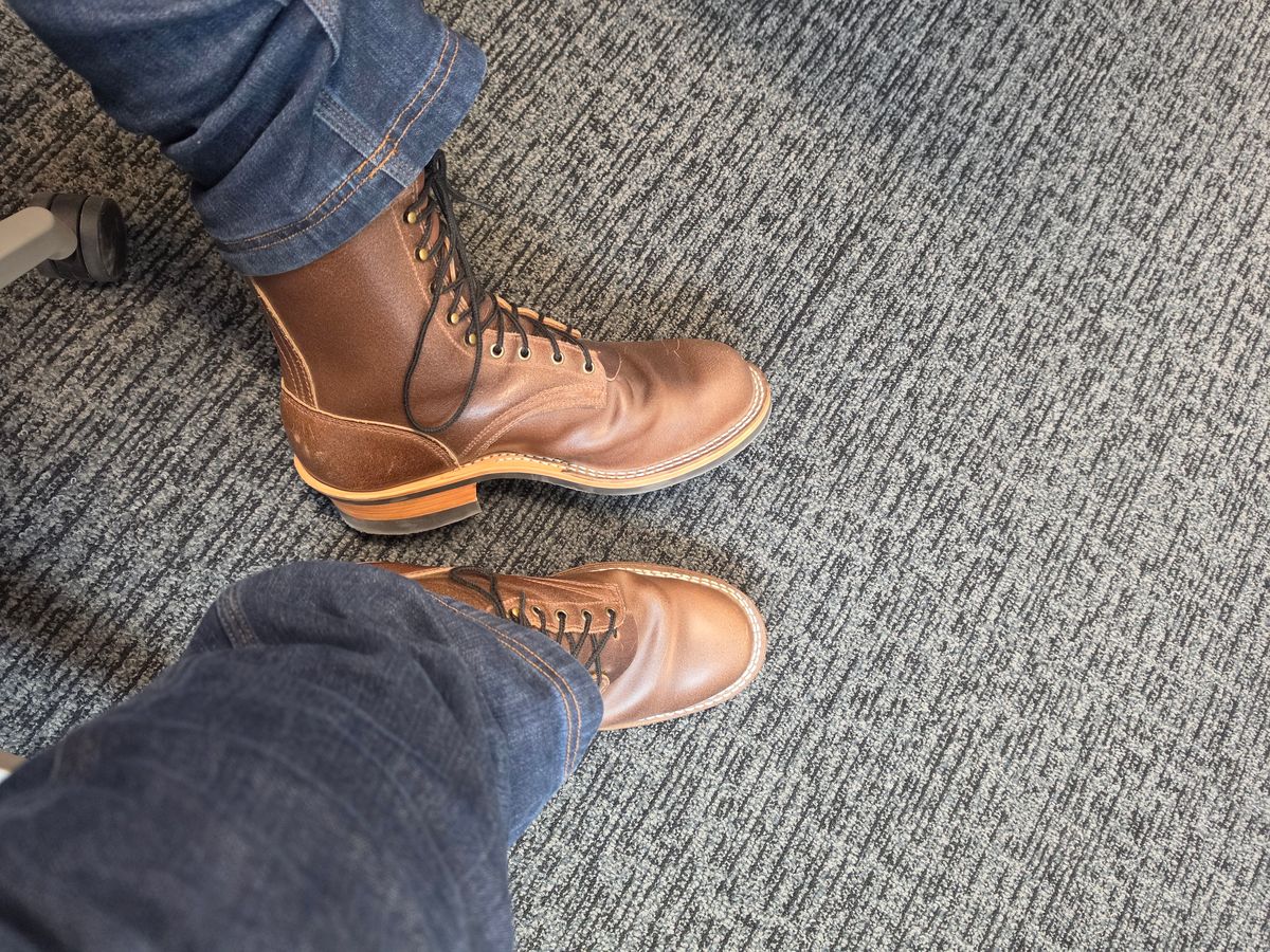 Photo by Drake on March 15, 2026 of the Frank's Boots Wilshire in Horween Natural Waxed Flesh.