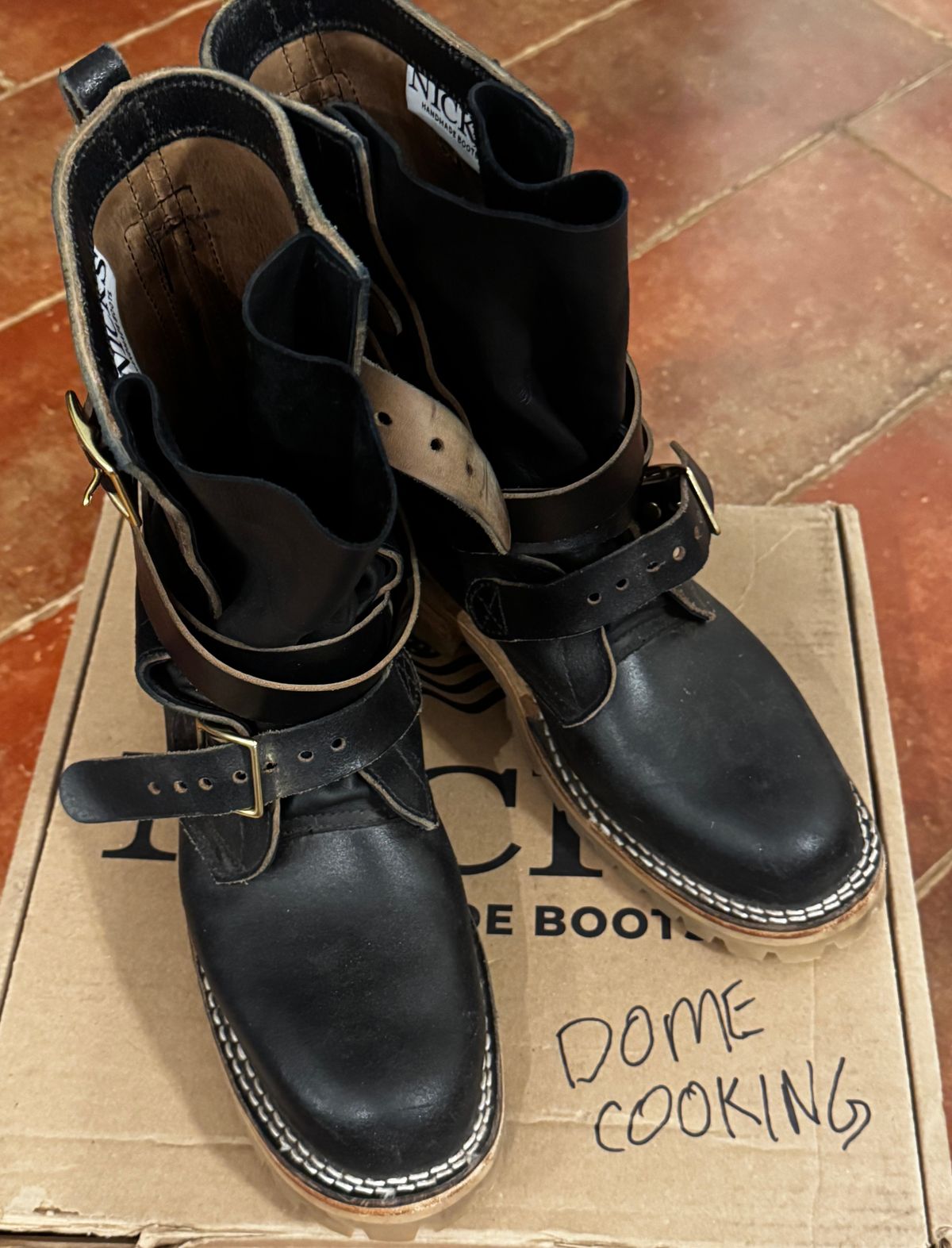 Photo by tgetzen on November 5, 2025 of the Nicks TankerPro in Horween Black Waxed Flesh.