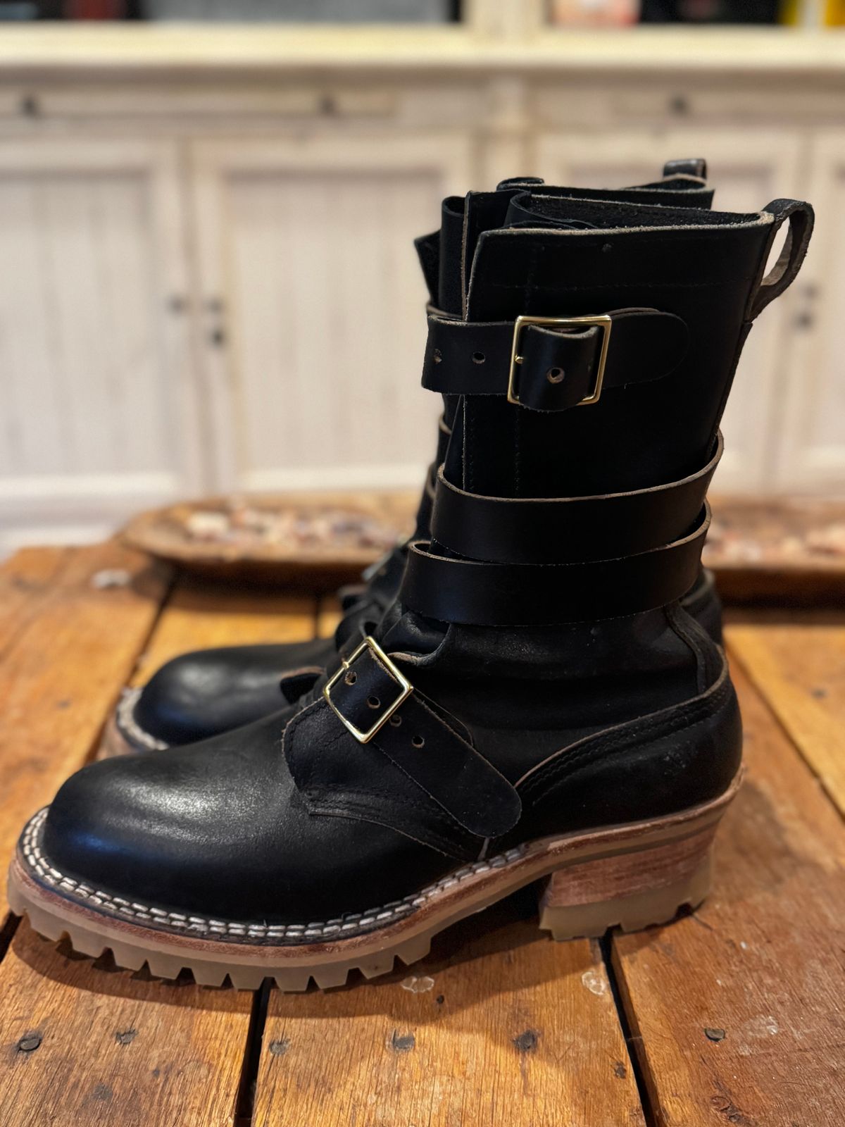 Photo by tgetzen on December 6, 2025 of the Nicks TankerPro in Horween Black Waxed Flesh.
