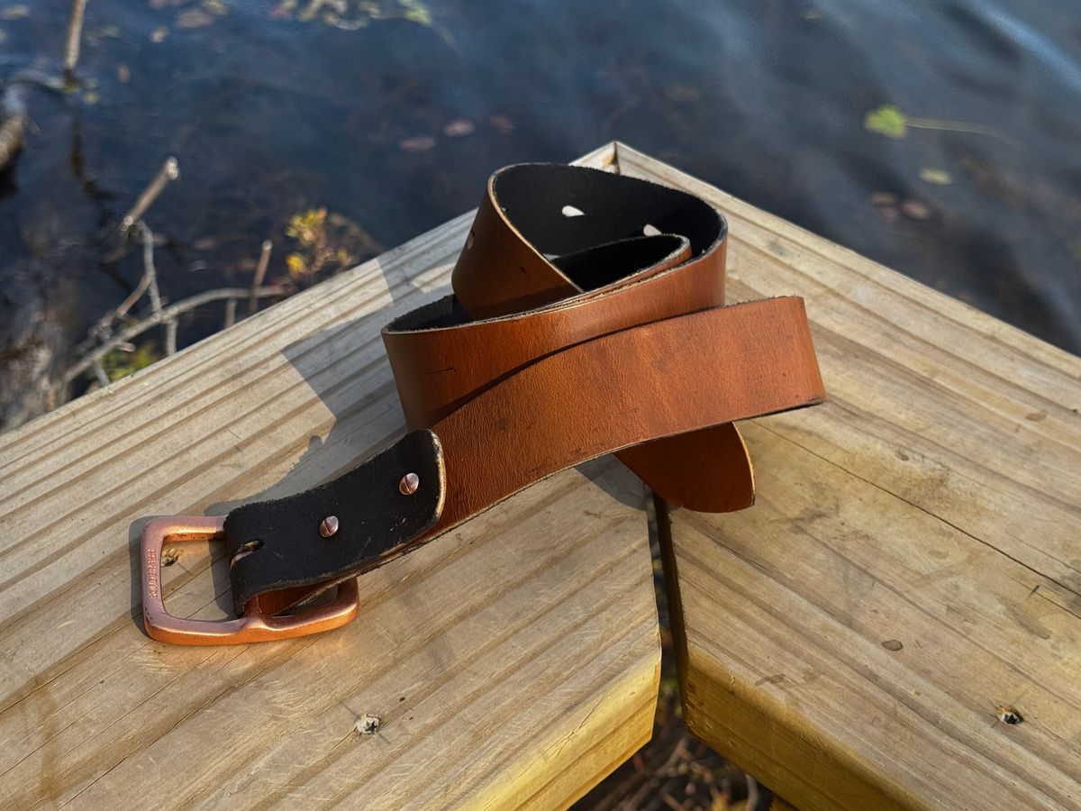 Photo by tgetzen on October 1, 2025 of the Self-Made Belt To Match Tanker Pro 2.0 in Horween Natural Chromexcel Strips.