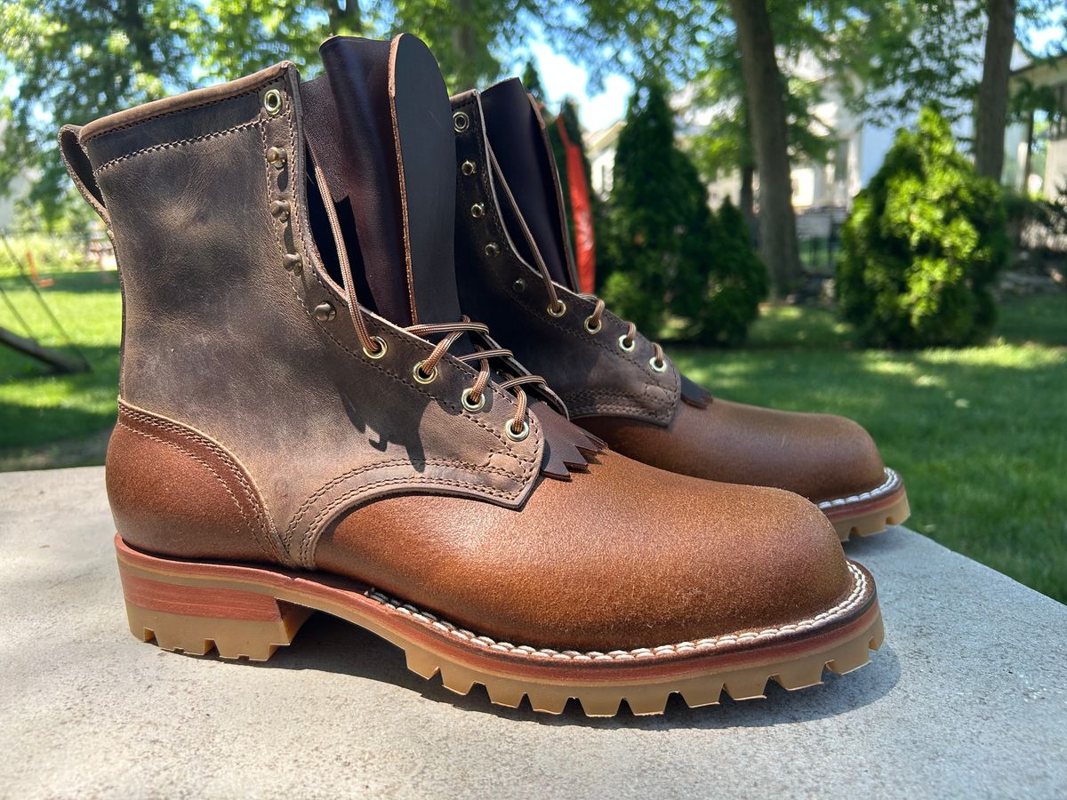 Photo by Ankle333 on July 3, 2025 of the Nicks Lace Up Work in Predator Natural & Horween Ember Waxed Flesh.