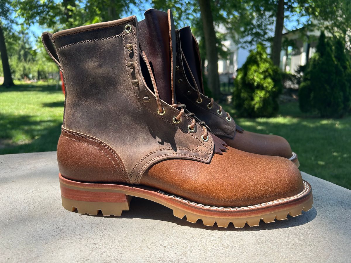 Photo by Ankle333 on July 3, 2025 of the Nicks Lace Up Work in Predator Natural & Horween Ember Waxed Flesh.